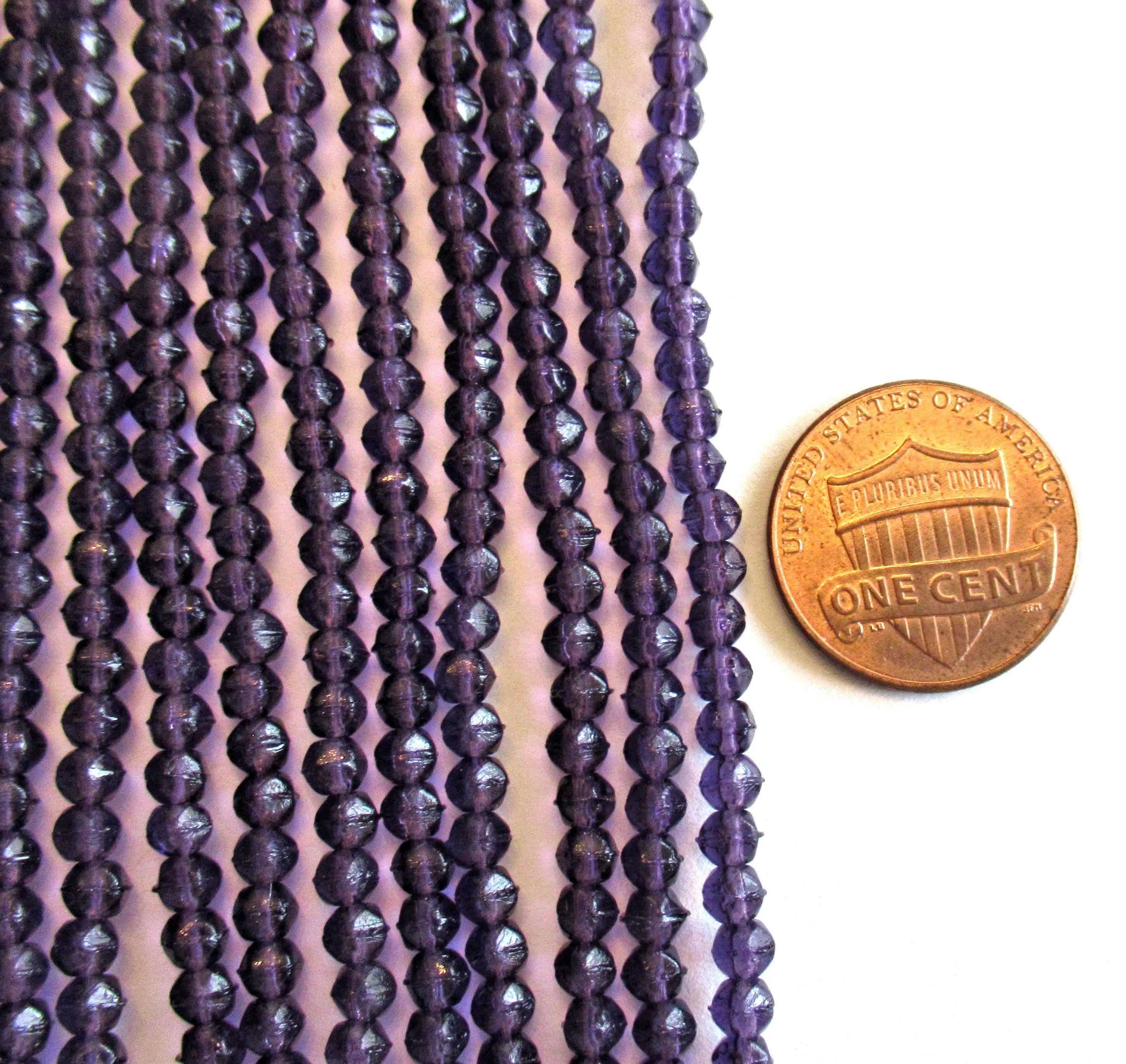 100 3mm Czech glass English cut beads - transparent tanzanite purple spacer beads - pressed glass beads - C0027
