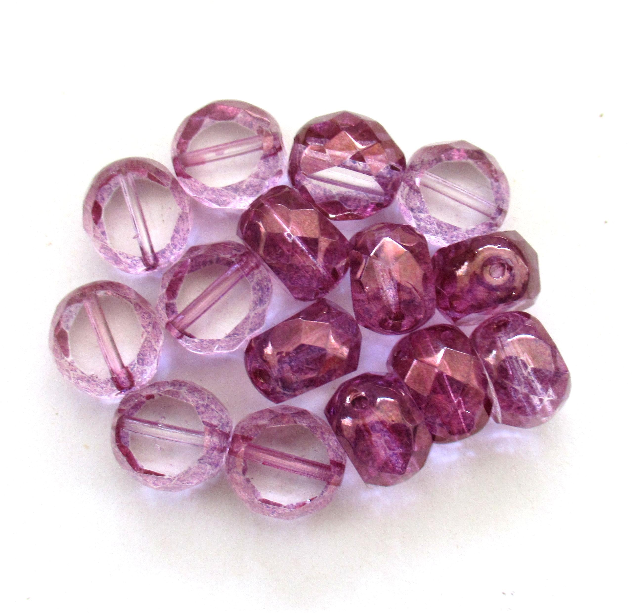 Five 12mm large Czech glass beads - purple & crystal window beads - table cut chunky statement or focal beads - dual faceted fire polished beads - 600531
