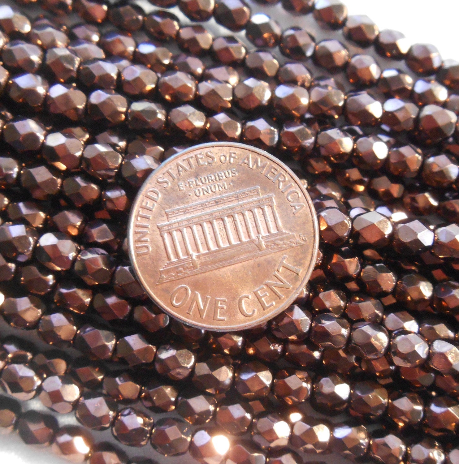 50 4mm Dark Bronze, Brown Metallic fire polished faceted round glass beads C5550