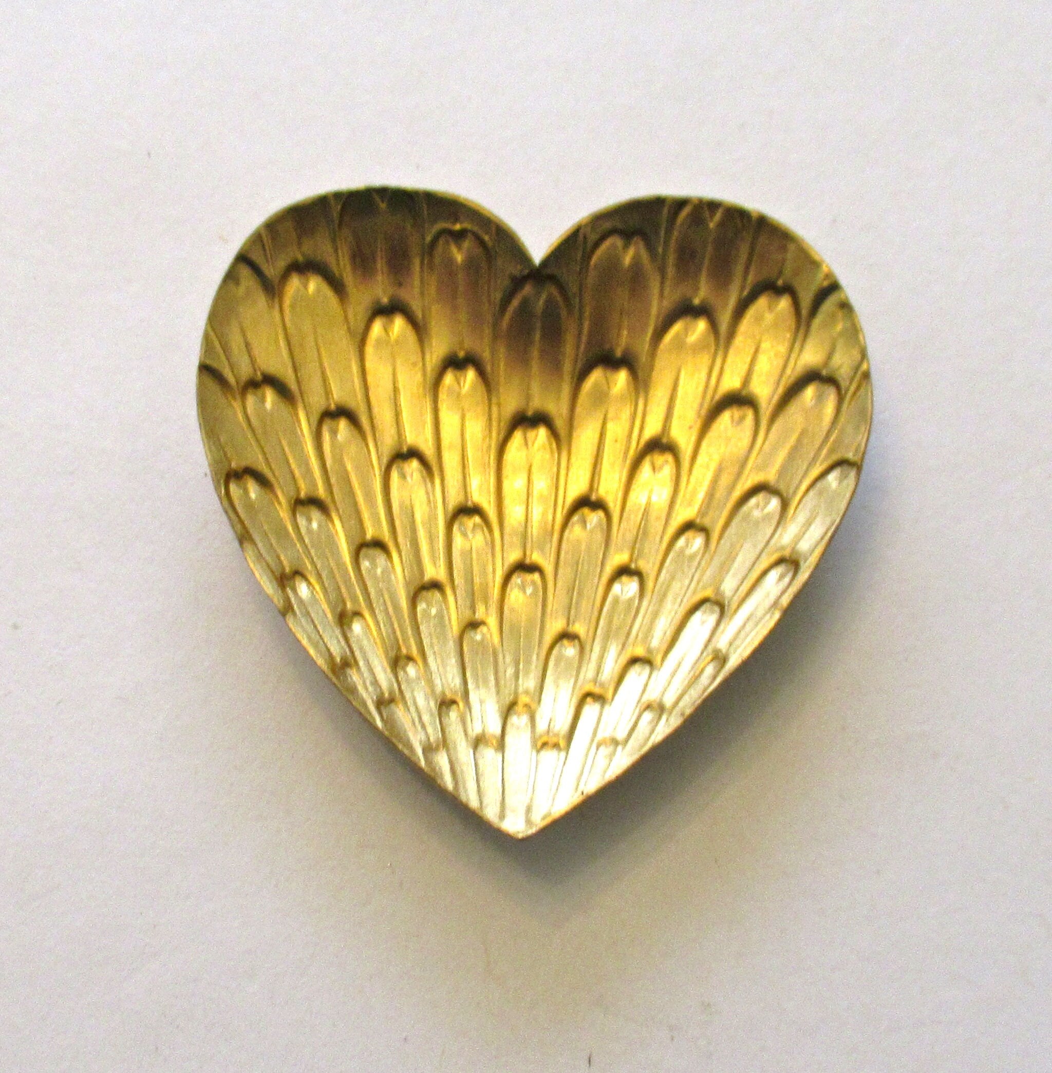 1 raw brass stylized heart stamping - domed and hollow backed - 1.75" x 1.75" inches - made in the USA - C0005
