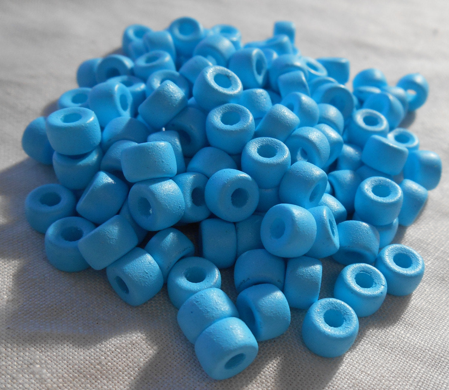 50 6mm Czech glass pony or roller beads - opaque matte Turquoise blue - large hole crow beads - C0068