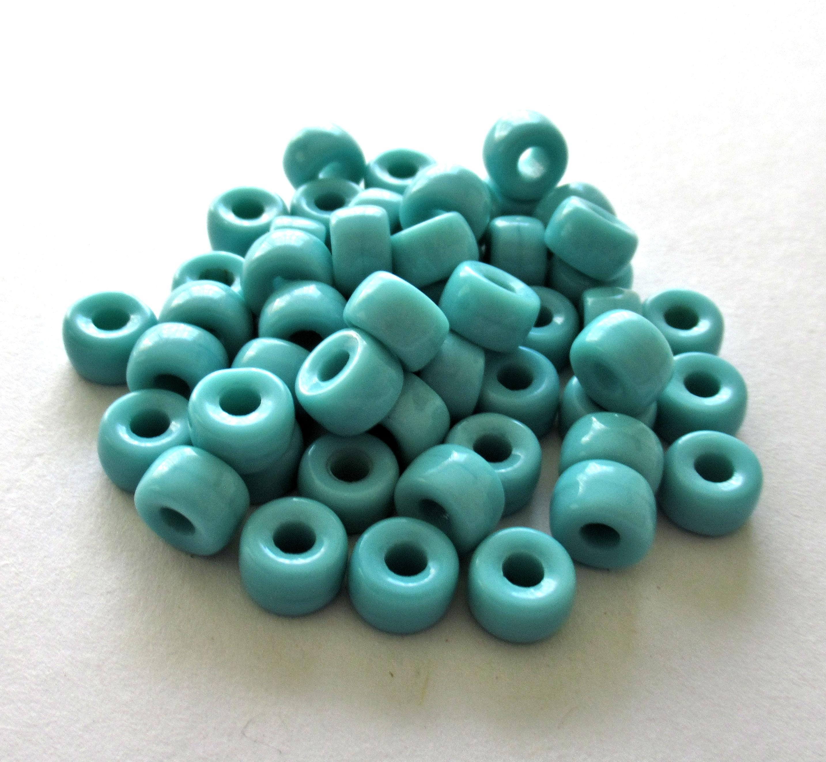 Lot of 25 9mm Opaque Light Turquoise Blue Green Czech glass pony, roller beads, large hole crow beads, C0097