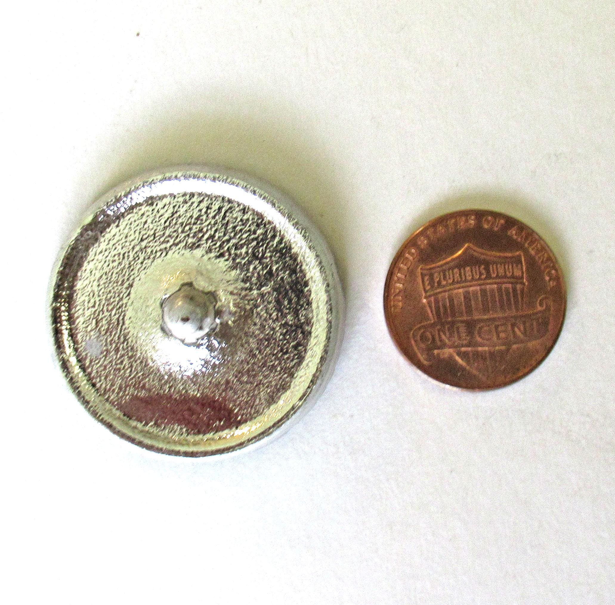 One Czech art glass button - 31mm bright blue flower button with gold accents - decorative floral shank buttons C00054