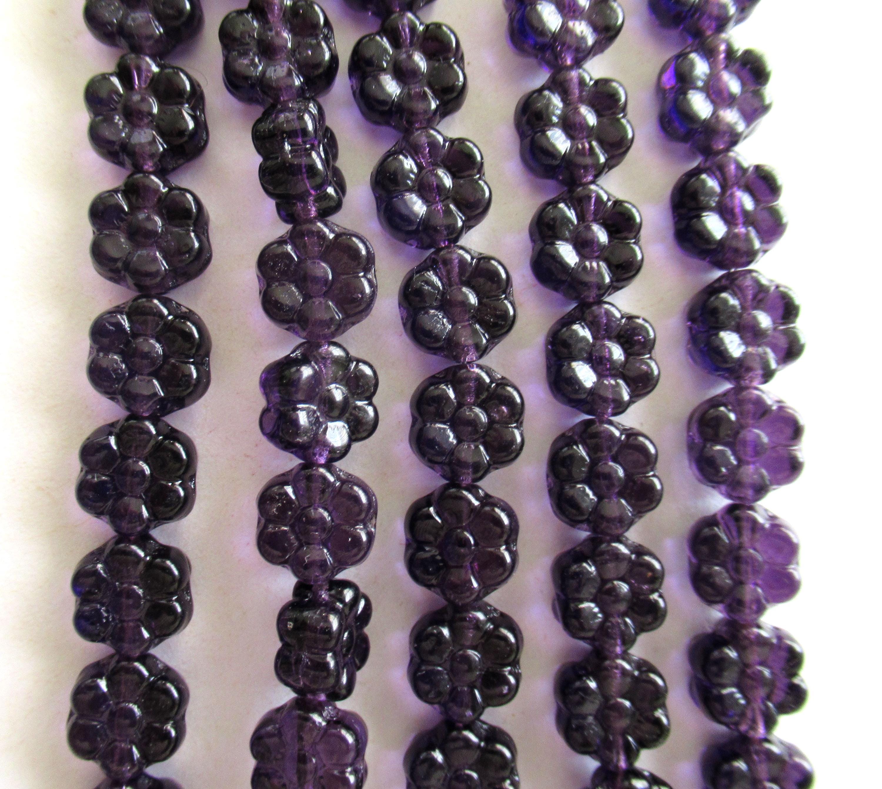 25 8mm Czech glass flower beads - amethyst tanzanite purple - pressed glass floral beads - C0073