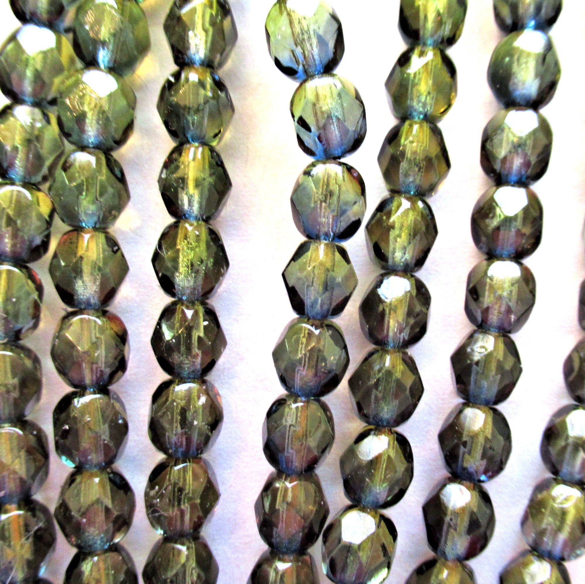 25 6mm Czech glass beads - olivine Green & blue color mix fire polished, faceted beads - C0037