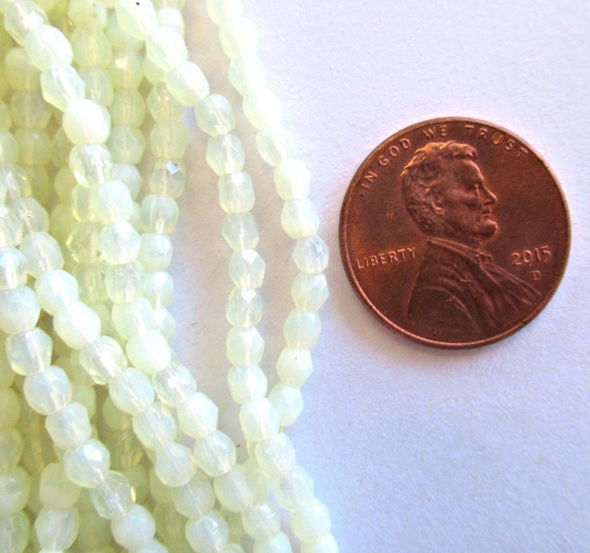 50 3mm Czech glass beads - light milky Jonquil yellow - faceted fire polished beads - C0004