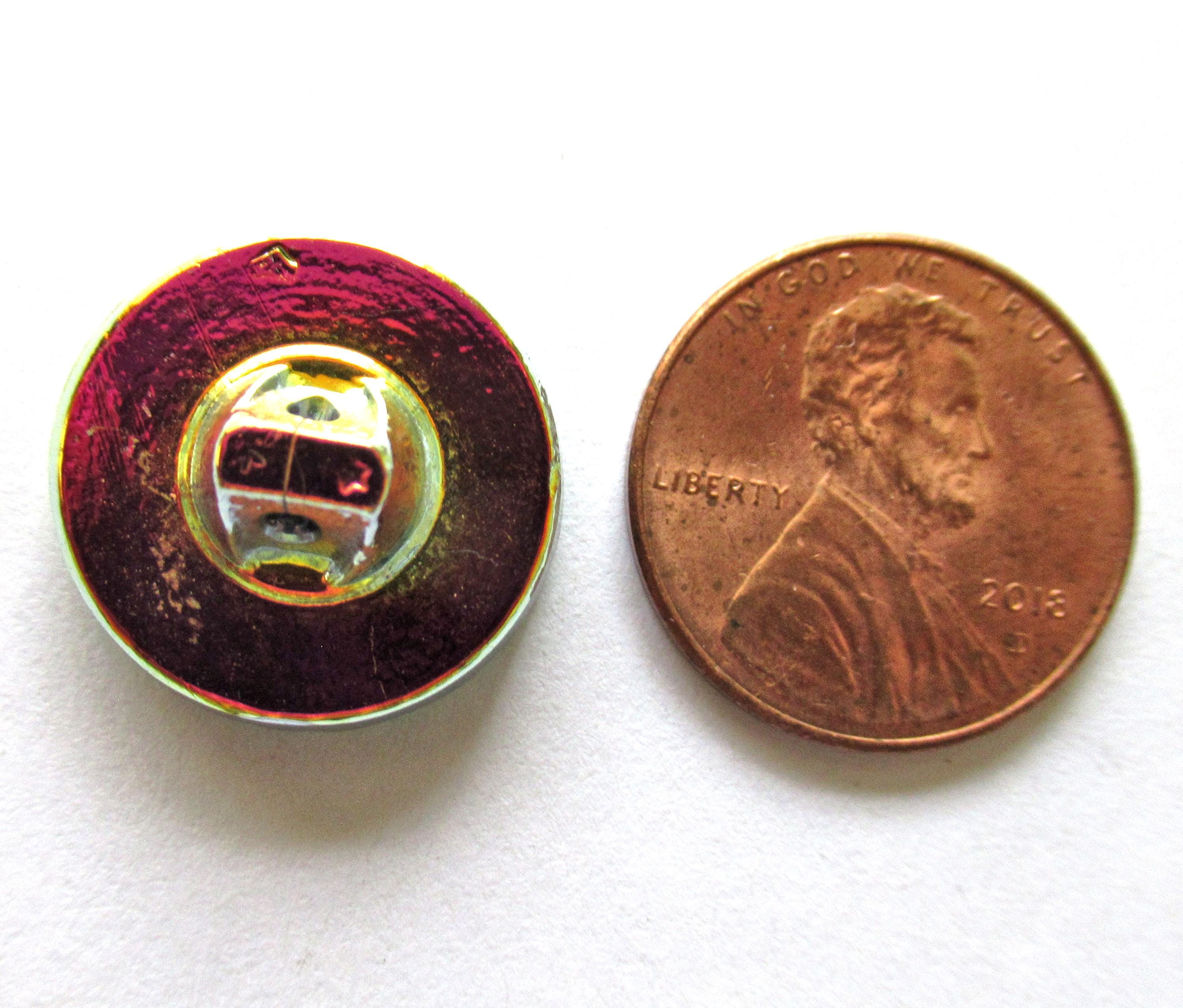 One 18mm Czech glass button - orange & pink iridescent snowflake with a turquoise wash - decorative shank button 00082