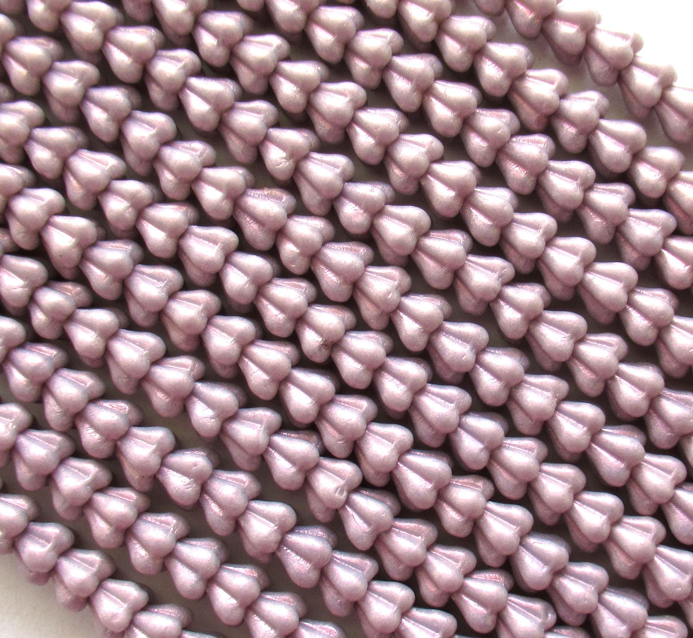 50 Czech glass baby bell flower beads - opaque light purple / amethyst / lavender opalescent beads - 6mm x 4mm - pressed glass beads C0069