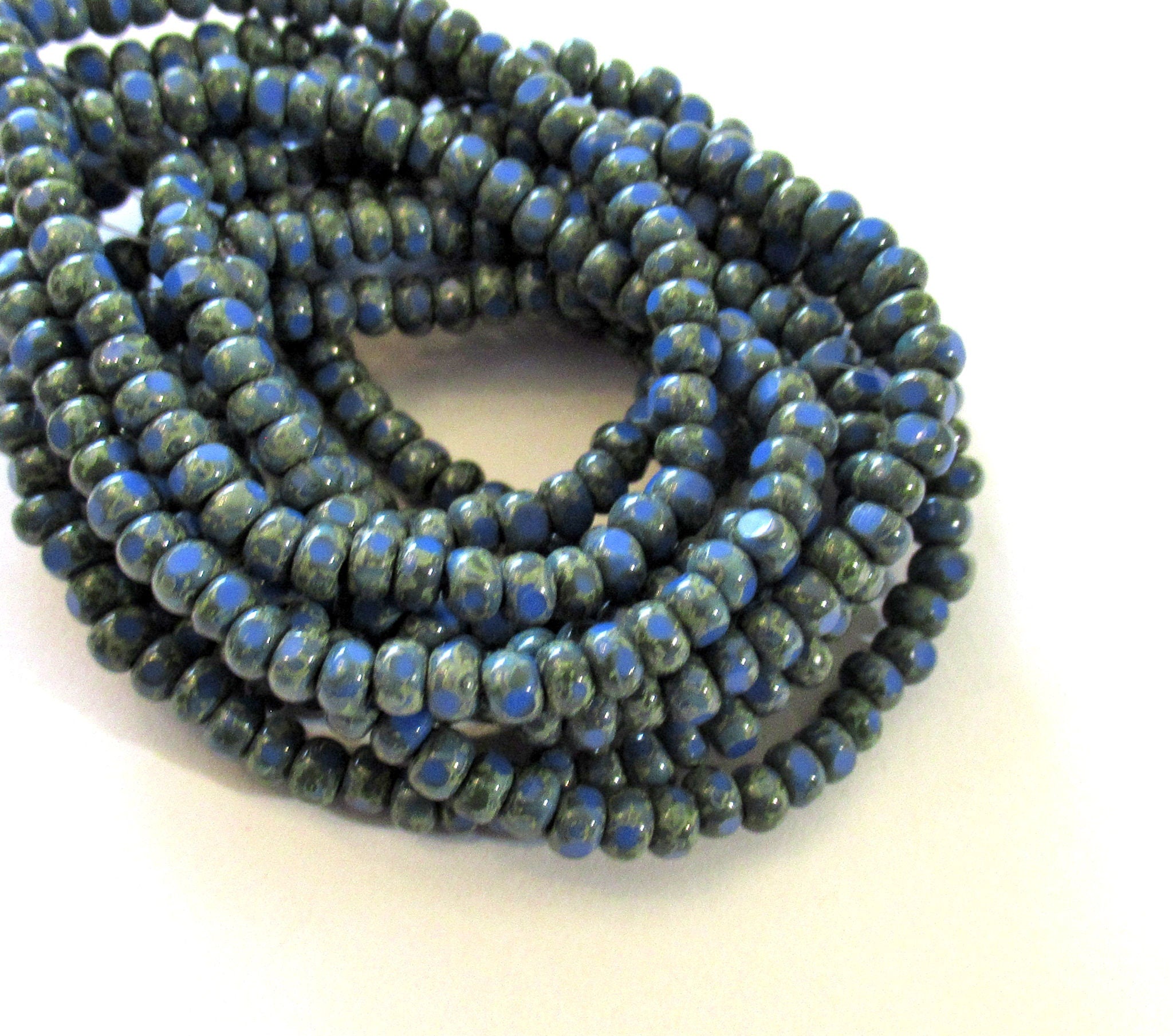 Fifty 6/0 faceted Czech glass seed beads - opaque lapis blue picasso seed beads C0087