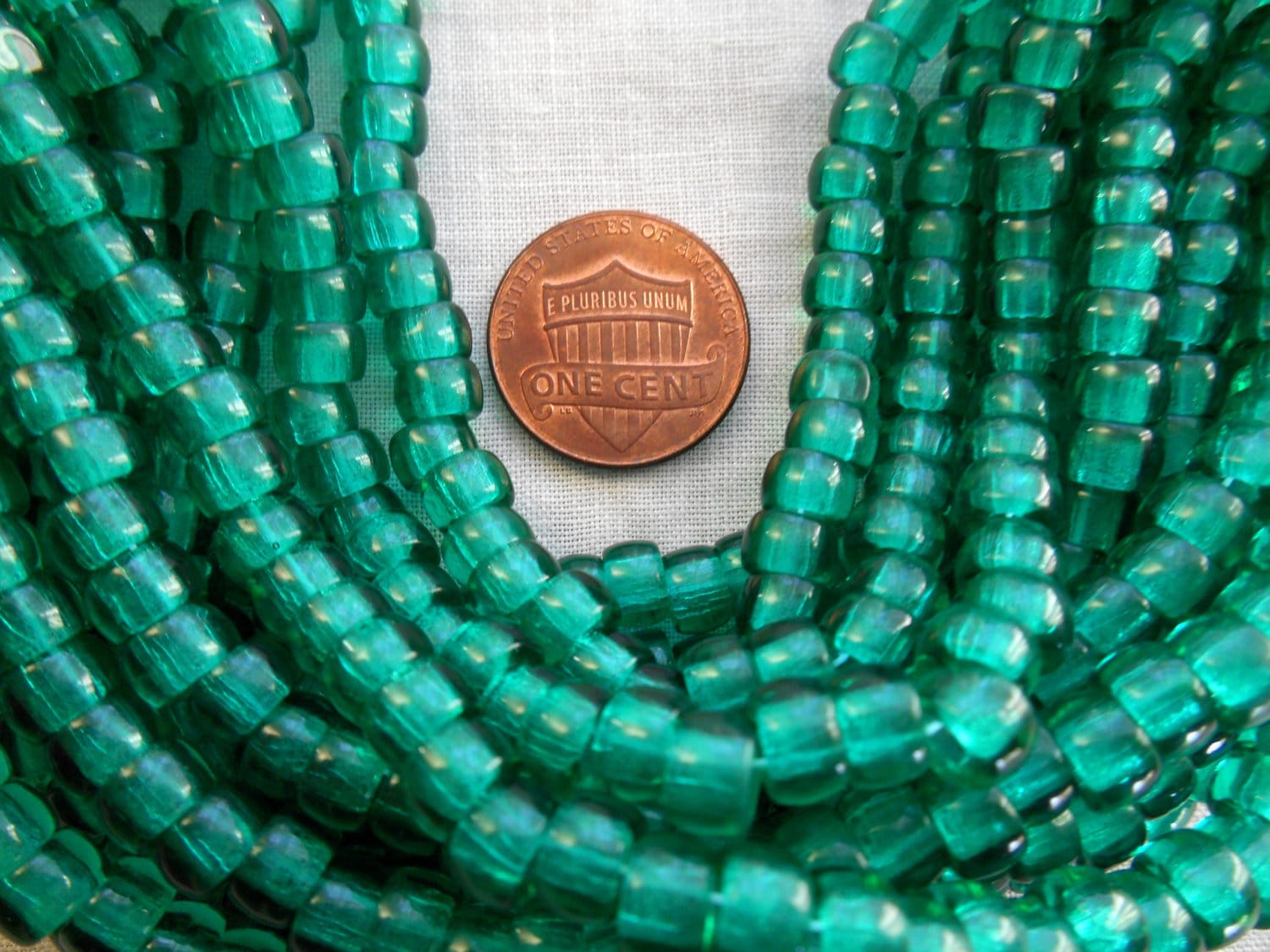 50 6mm Czech glass pony roller or crow beads - teal blue green big hole beads - C0064