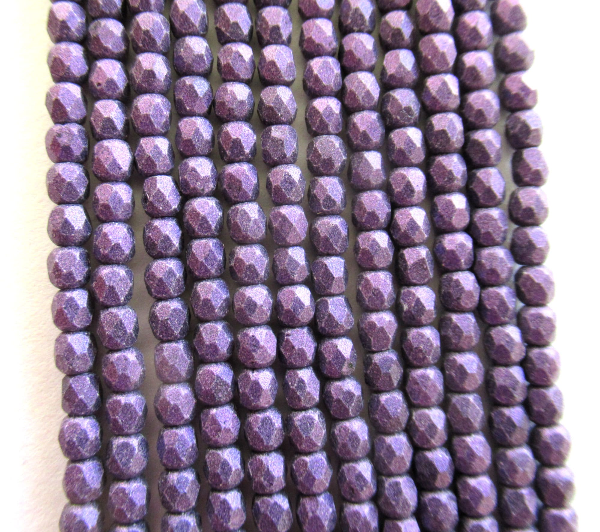 50 3mm Czech glass beads - Matte Metallic Purple Suede fire polished faceted beads - C0074