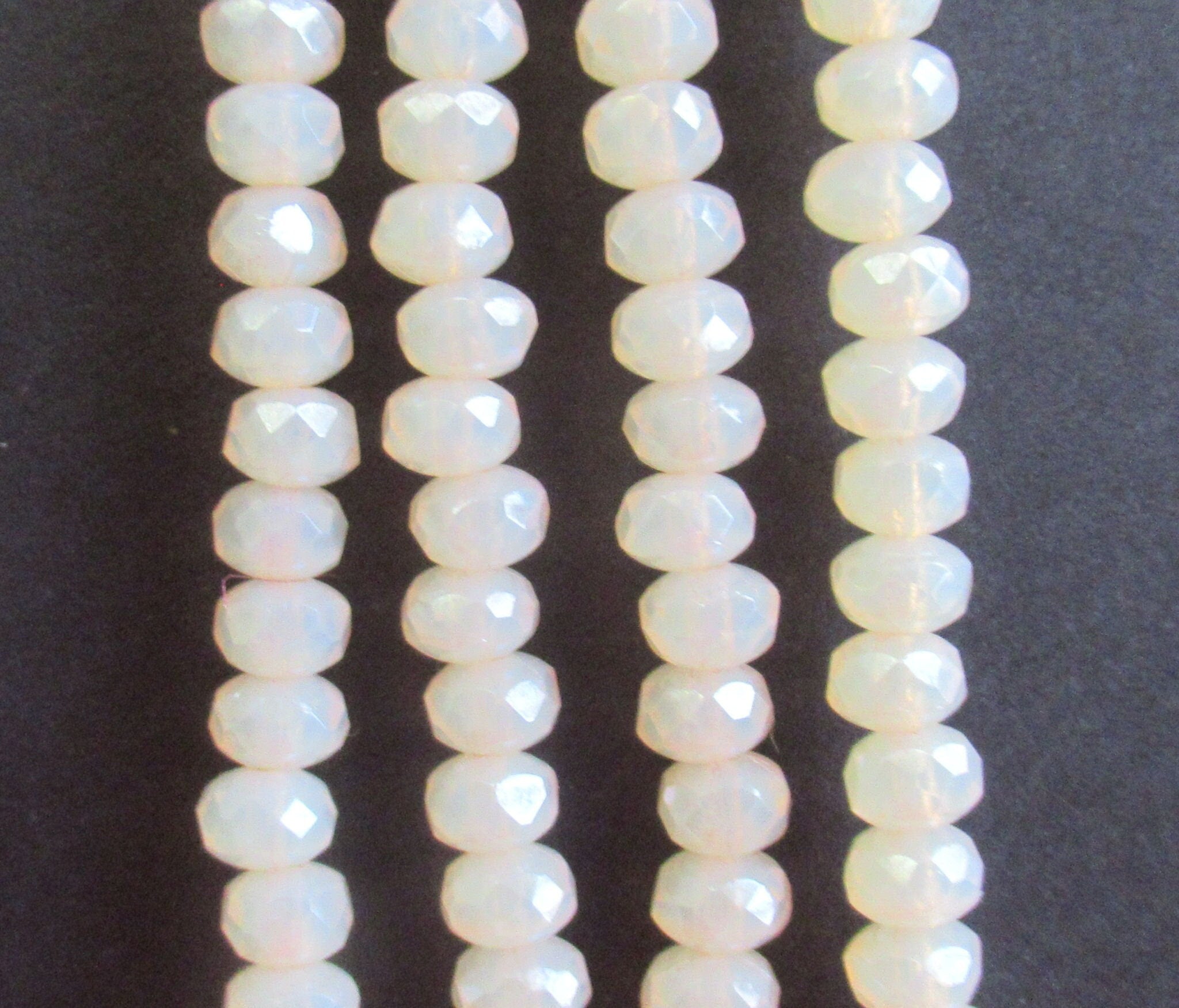 30 small Czech glass puffy rondelle beads - 3 x 5mm off white champagne luster opal rondelles - faceted fire polished neutral beads - C0531
