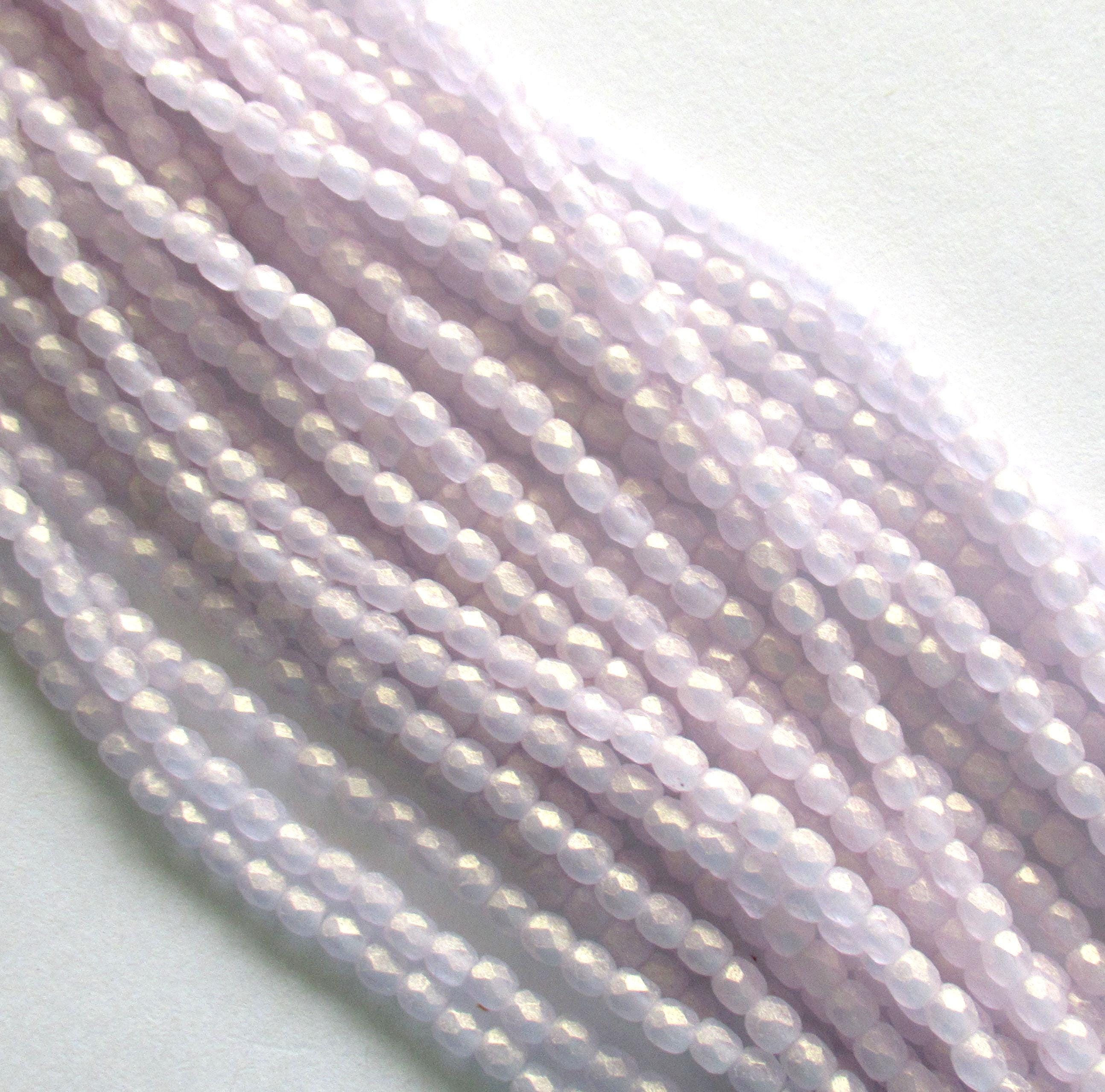 50 3mm Czech glass beads - Sueded Gold Alexandrite - light lilac / lavender - fire polished faceted round beads - C0055