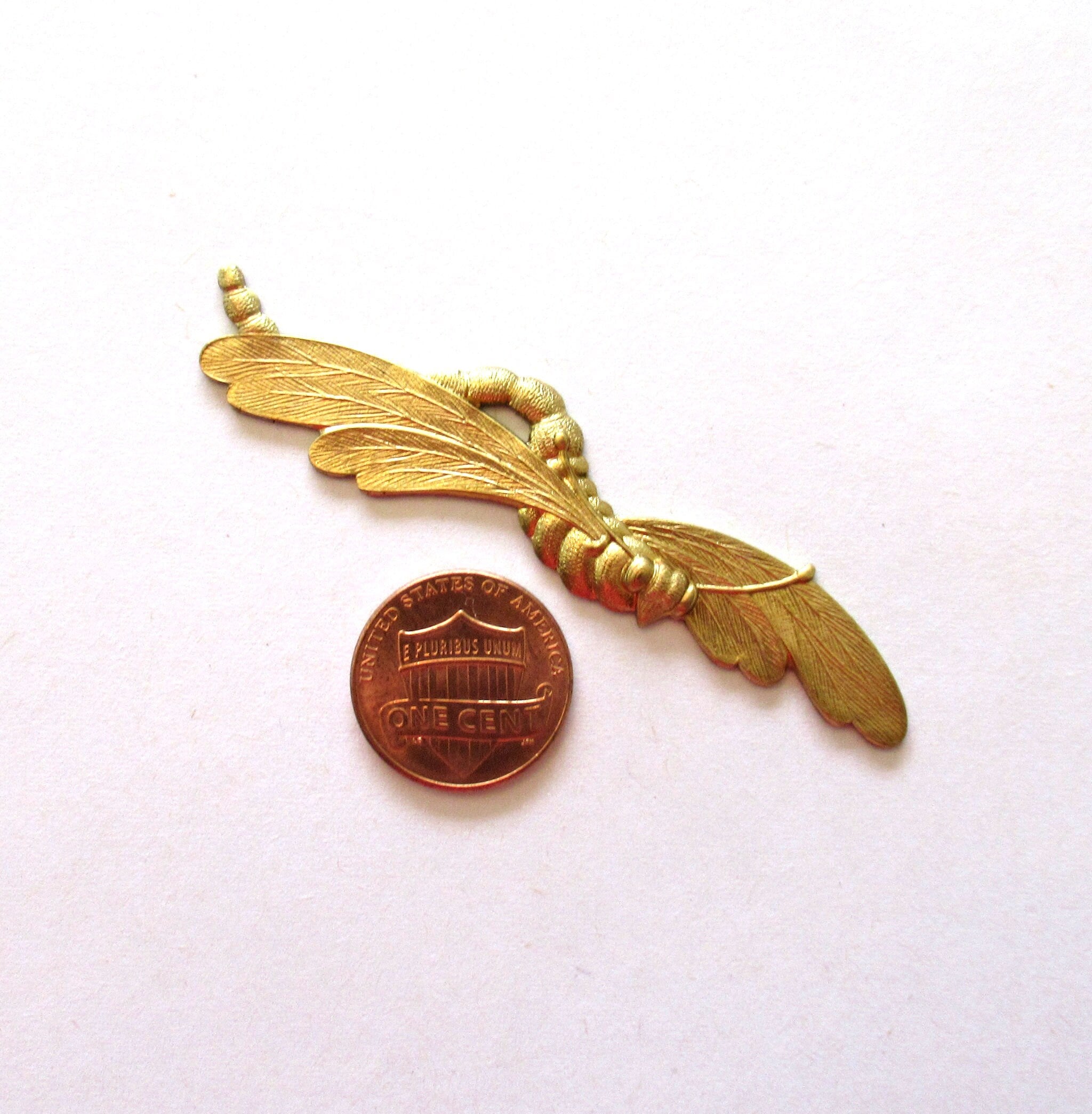 1 large raw brass dragonfly stamping - Victorian stylized pendant - charm - connector - ornament - 2.87" by .50" inches, made in USA C0098