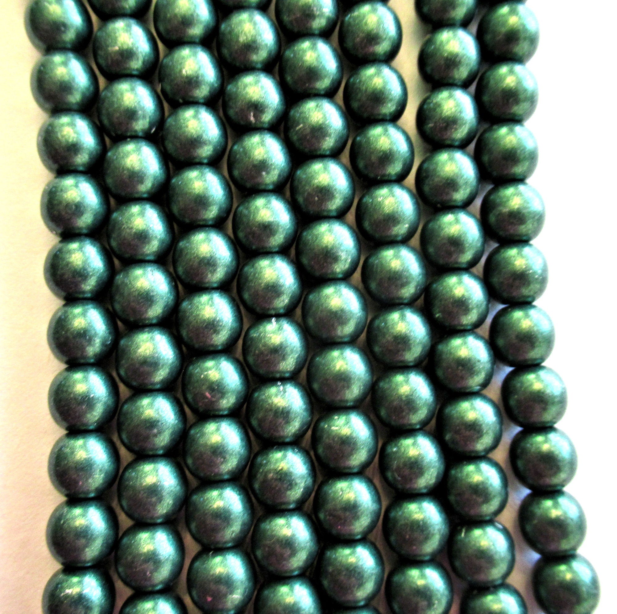 Lot of 50 6mm Czech glass druk beads - opaque metallic Saturated Martini Olive Green smooth round druks - C0037