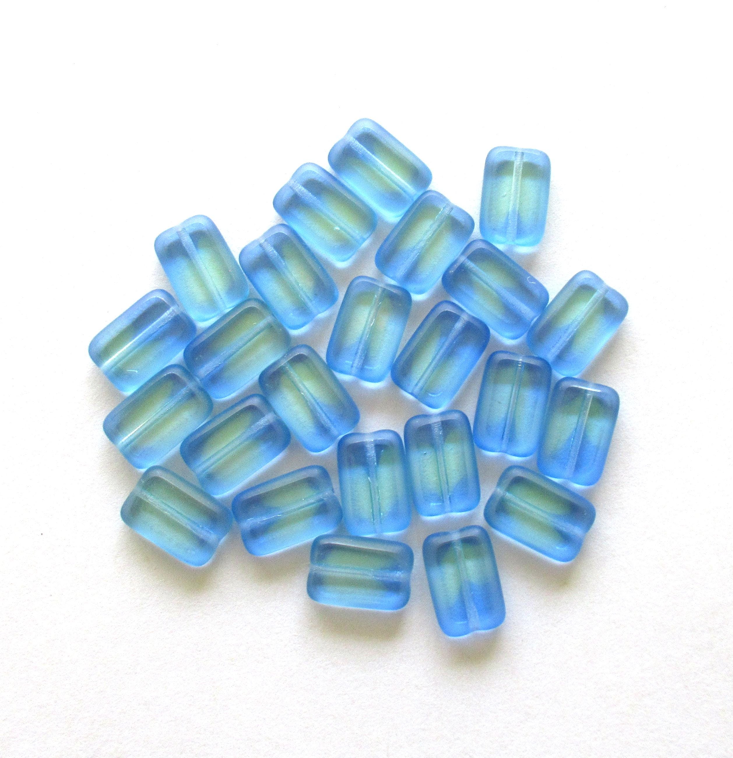 24 Czech glass rectangle beads - transparent light blue & green - table cut beads - C00541