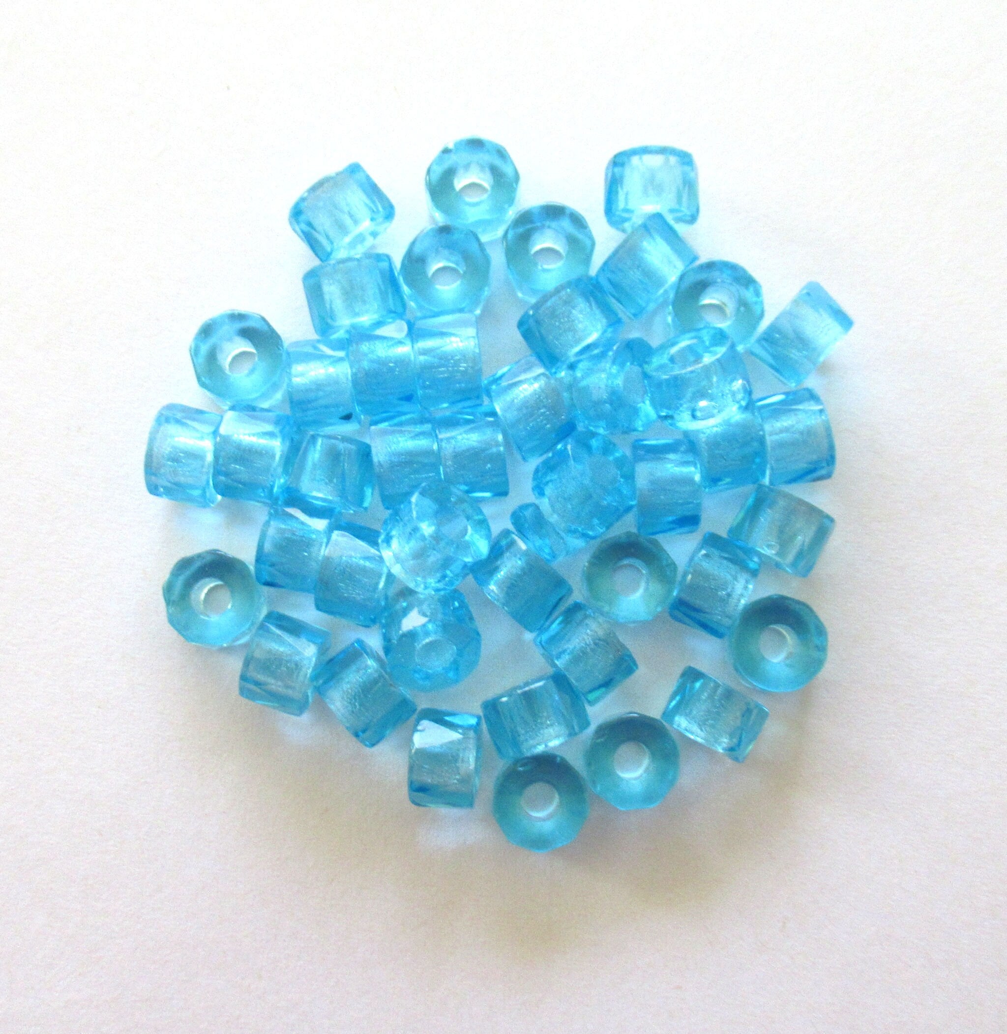 Lot of 25 9mm faceted Czech glass pony or roller beads - transparent aqua blue large hole beads oo802