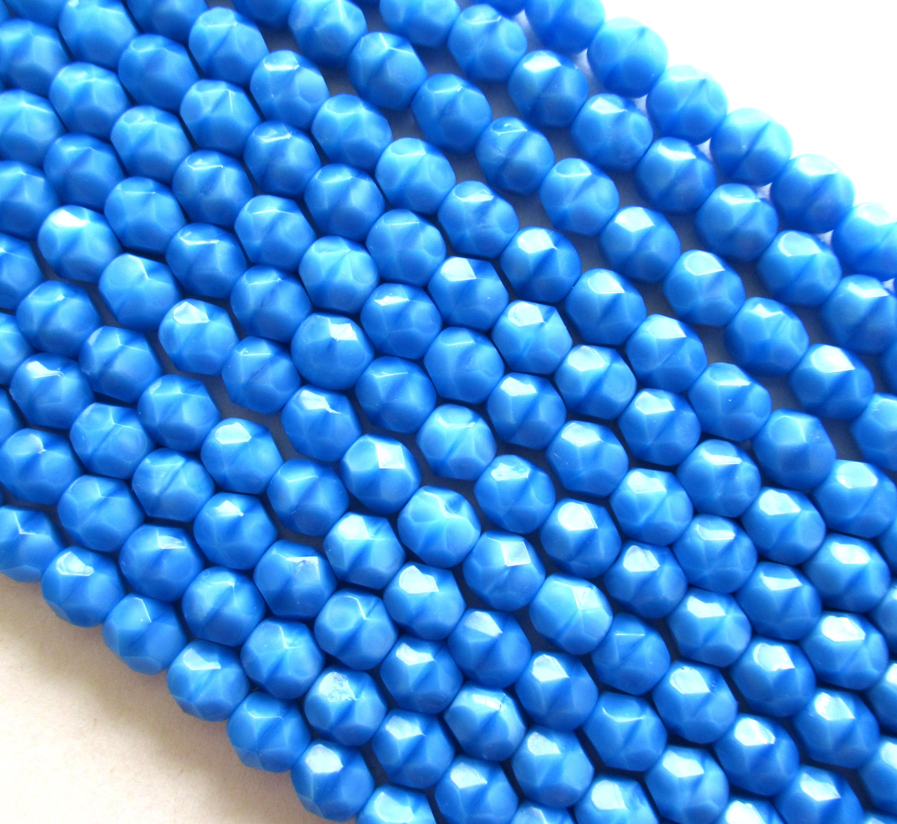 25 6mm Czech glass beads - dark sky blue coral silky beads - fire polished faceted round beads - C0085