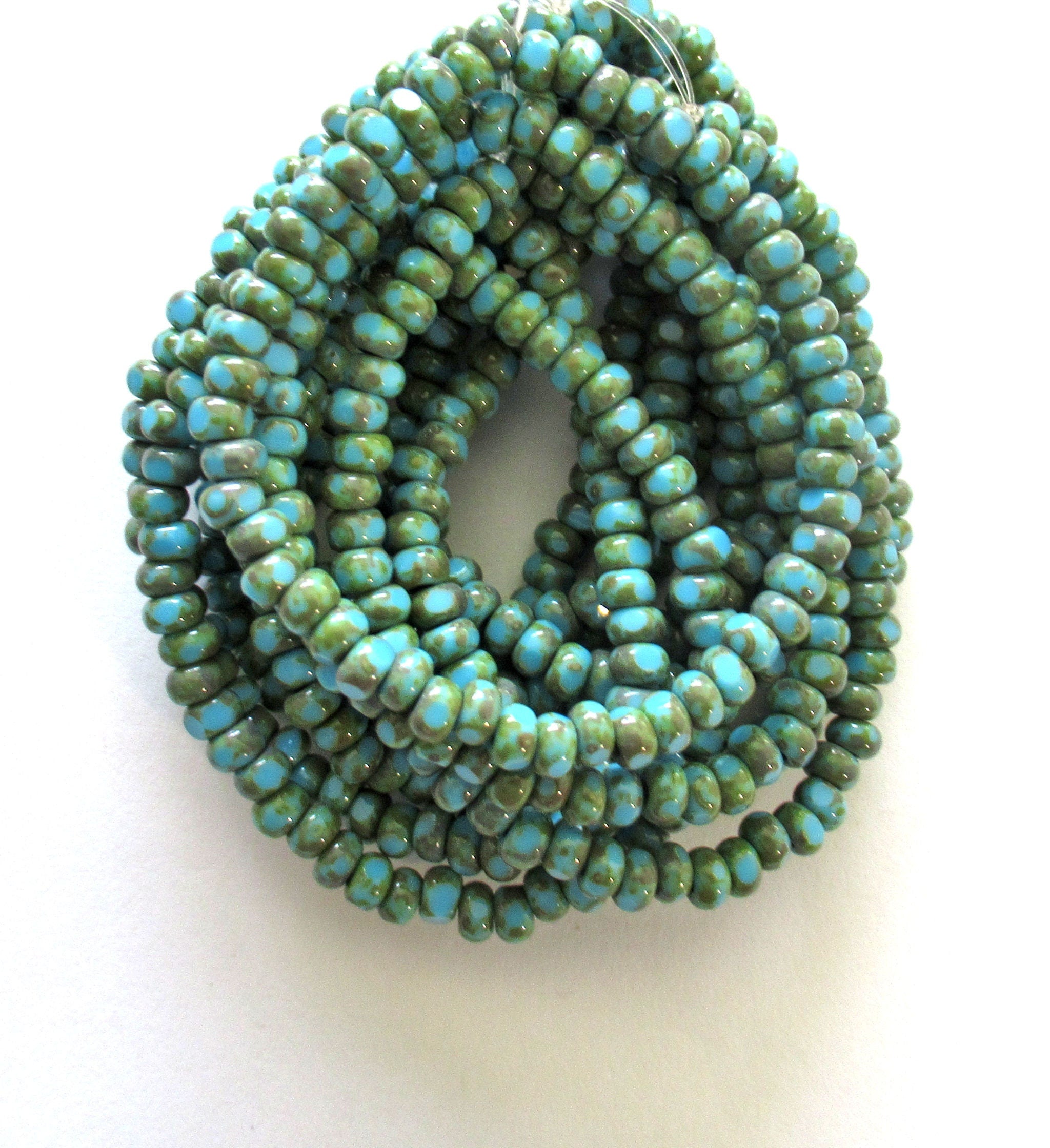 Fifty 6/0 faceted Czech glass seed beads -opaque turquoise blue picasso seed beads C0087