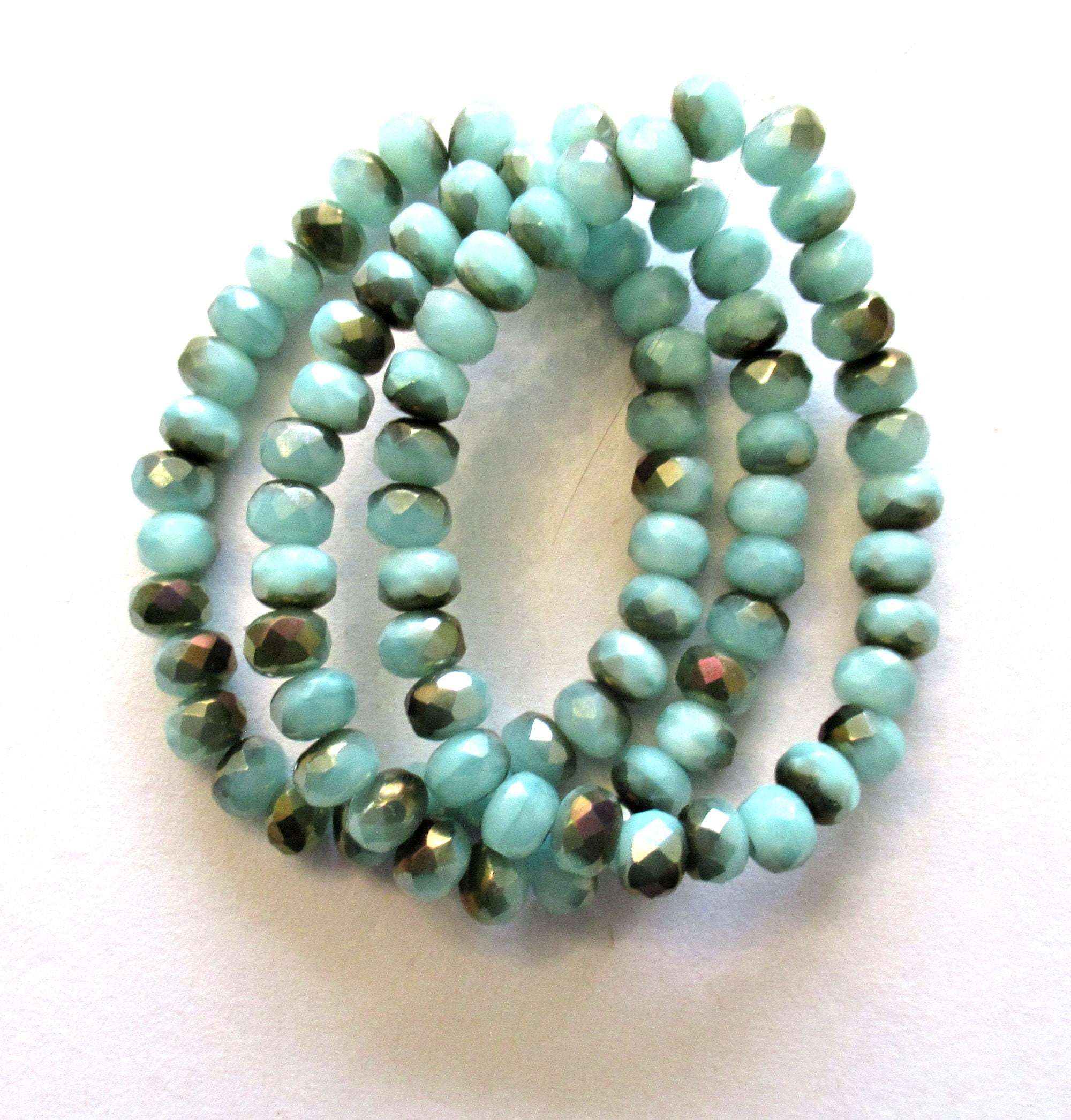 30 small puffy rondelle beads - baby blue celsian - 3mm x 5mm faceted Czech glass rondelles 00011