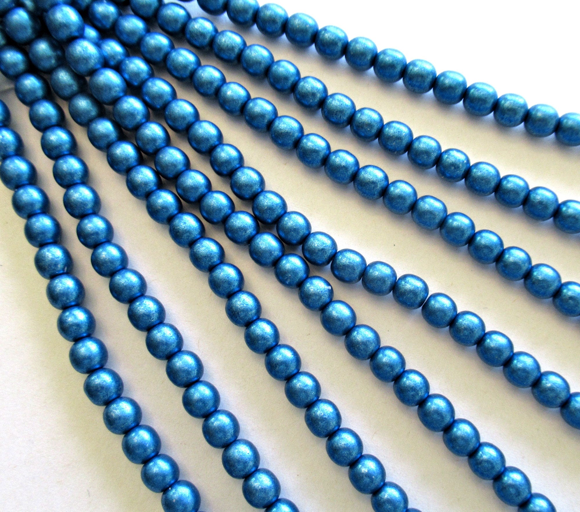 50 6mm Czech glass druk beads - Matte Metallic Saturated Nebulas Blue - smooth round druks - C0037