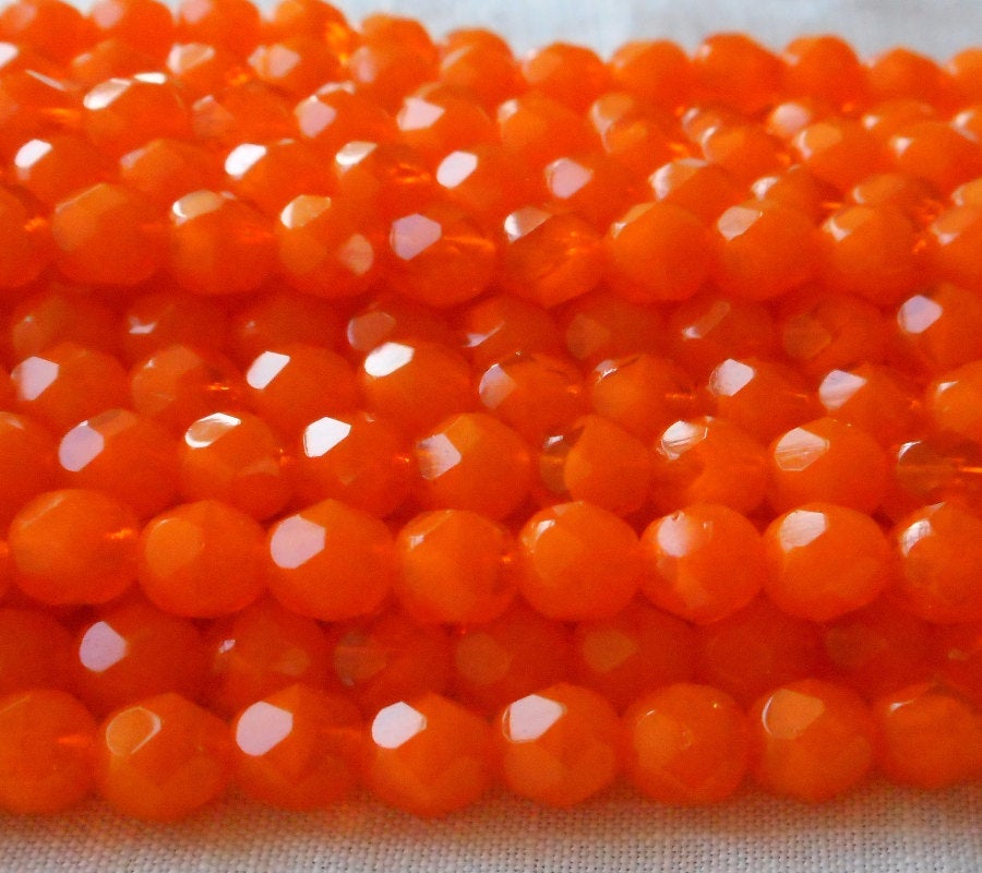 Lot if 25 6mm Orange Opal Multi Czech glass beads, faceted fire polished round beads C7401