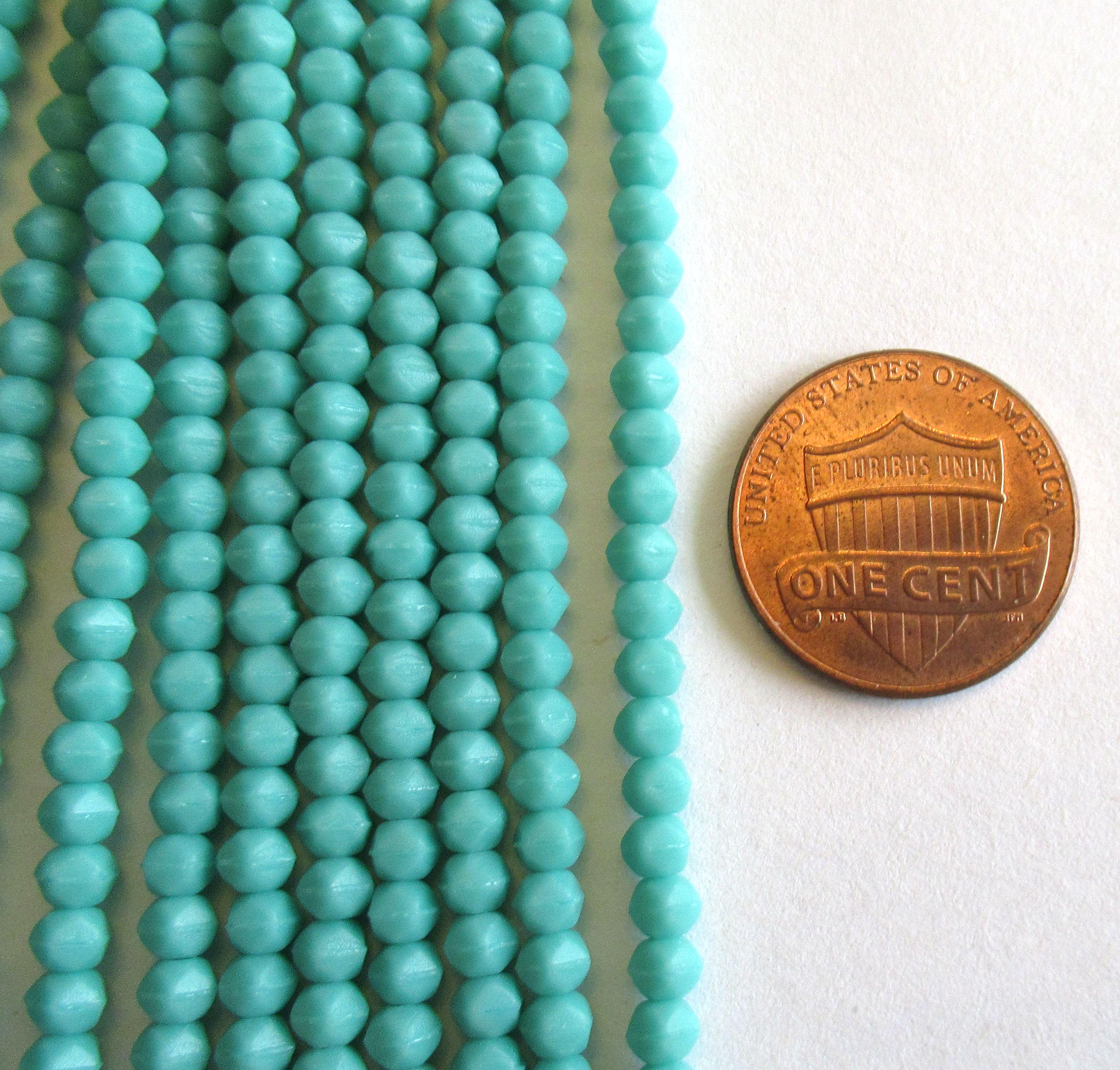 100 3mm English cut Czech glass beads - opaque matte turquoise blue green spacer beads - pressed glass beads - C0019