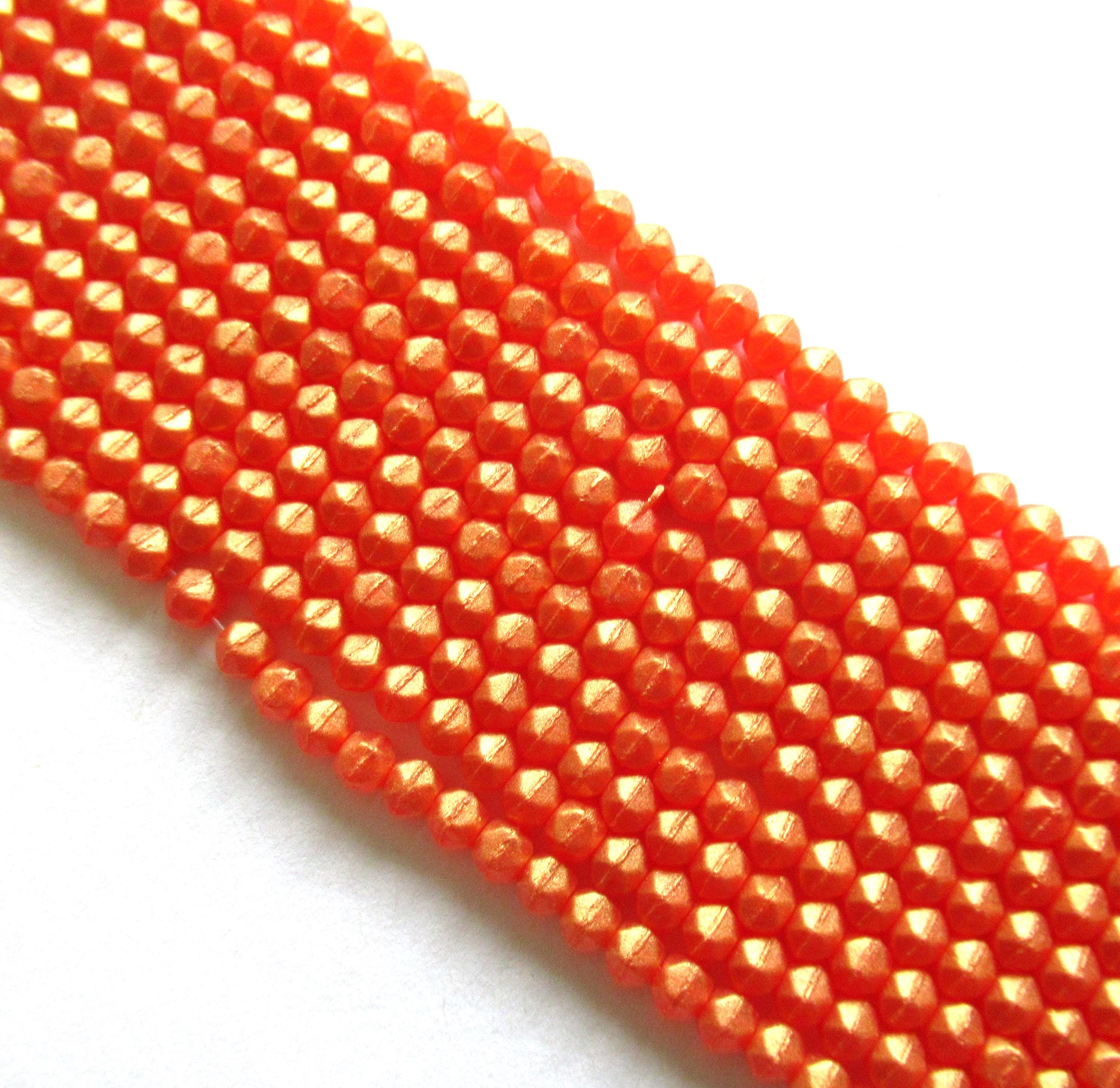 100 3mm English cut Czech glass beads - Sueded Gold Hyacinth - orange spacer beads with a matte gold finish - pressed glass beads - C0058