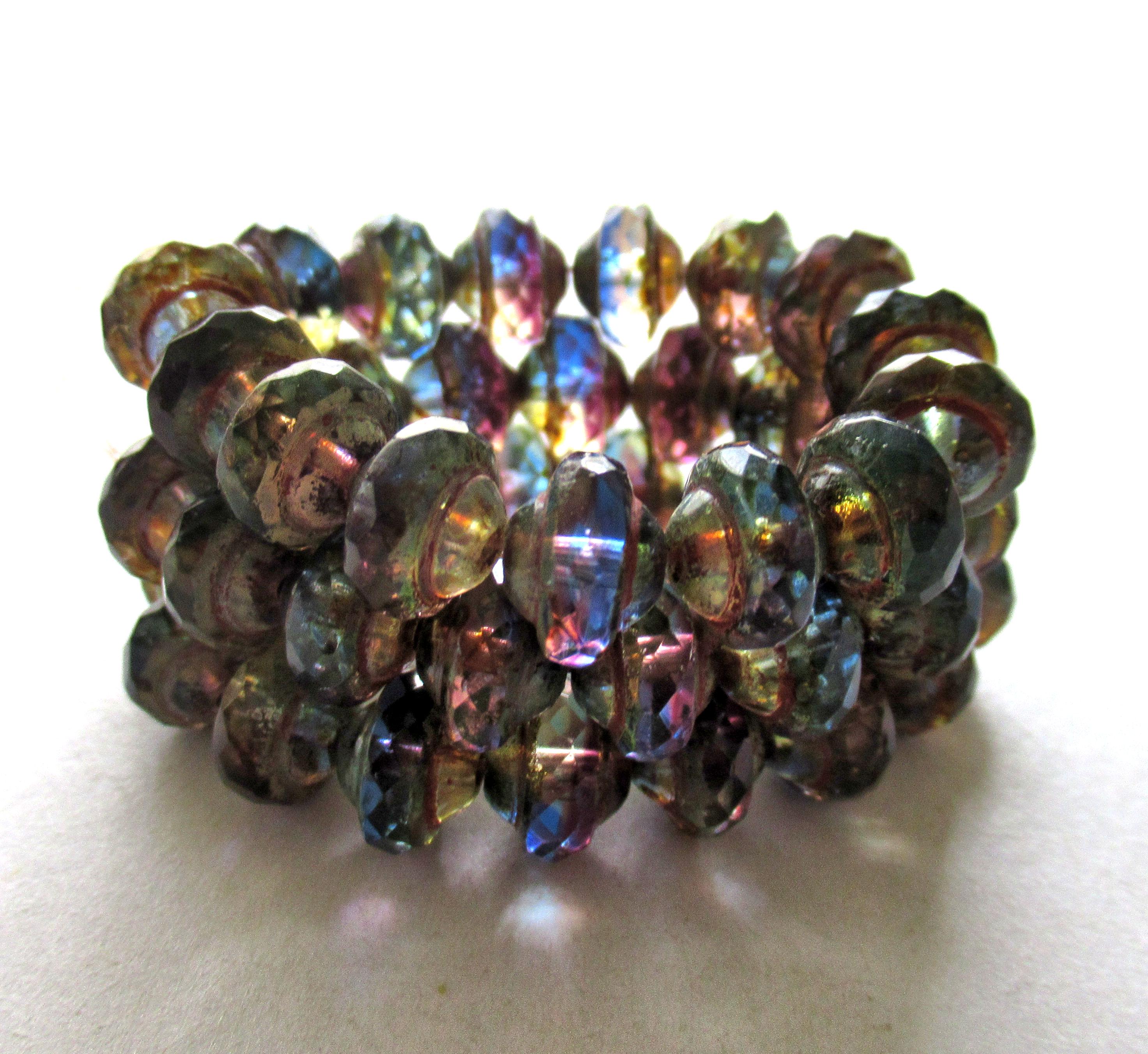 15 Czech glass mini saturn / saucer beads - 6 x 8mm blue & purple / amethyst color mix with picasso accents C5302