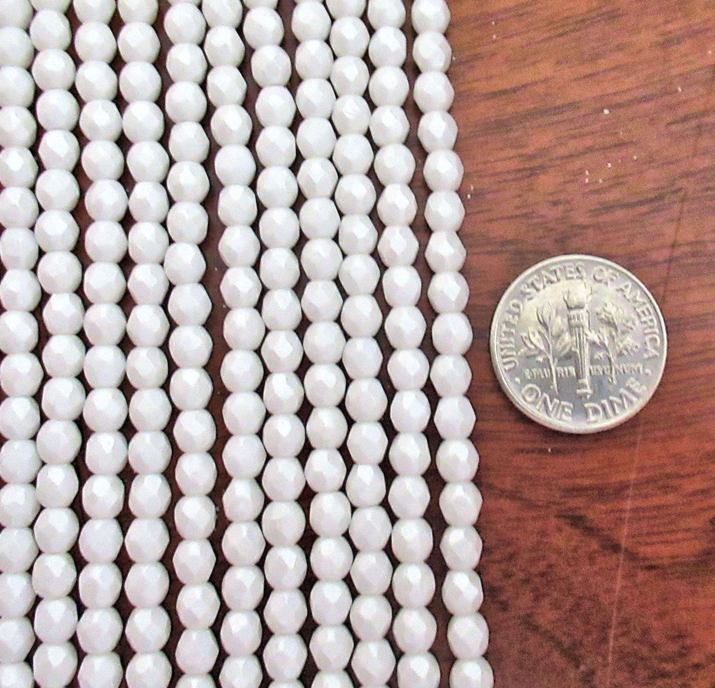 Lot of 50 4mm Czech glass beads - Metal Luster Alabaster White - fire polished faceted round beads - C0084