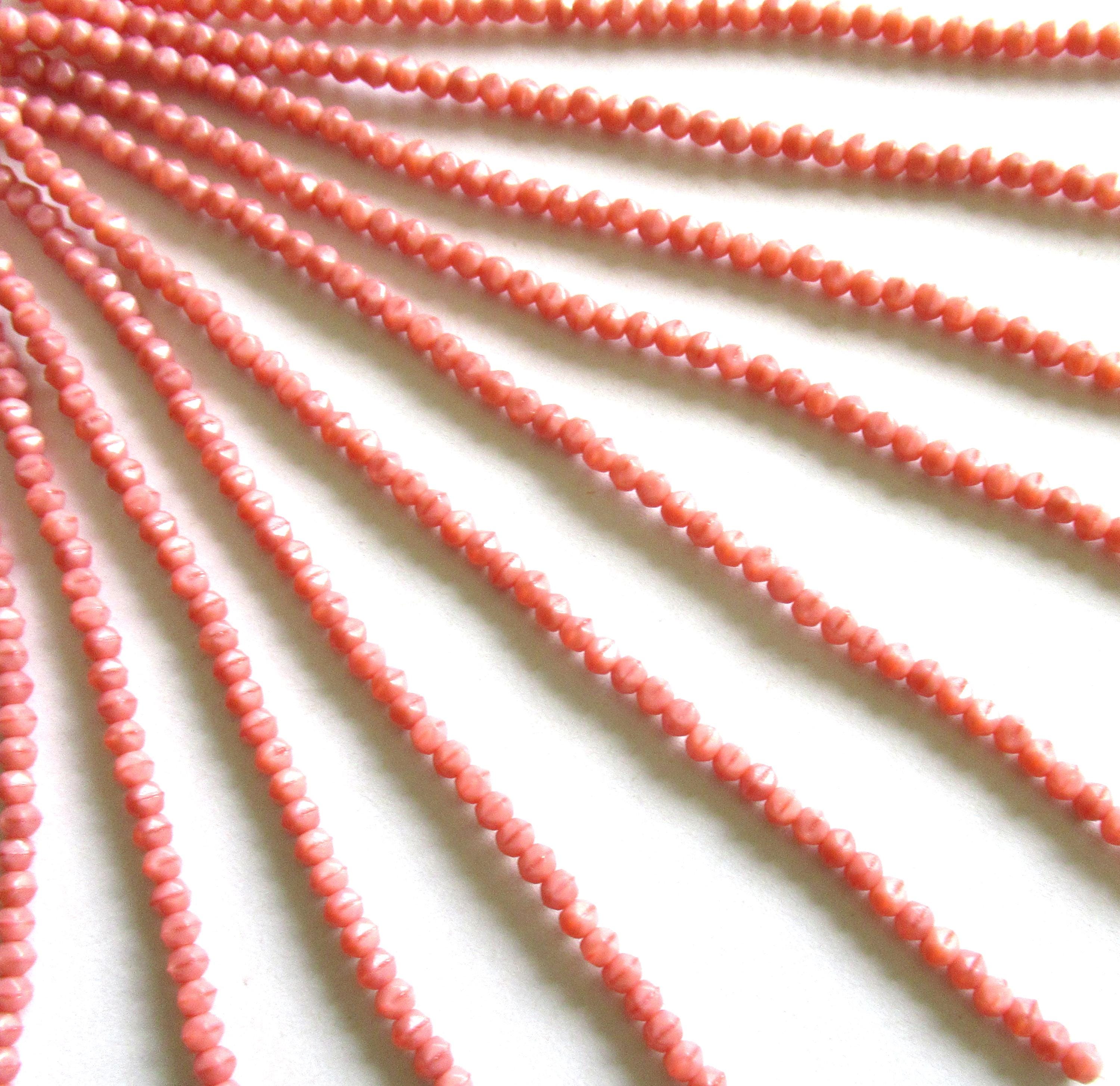 100 3mm English cut Czech glass beads - opaque Coral Pink beads- pressed glass spacer beads - C0046