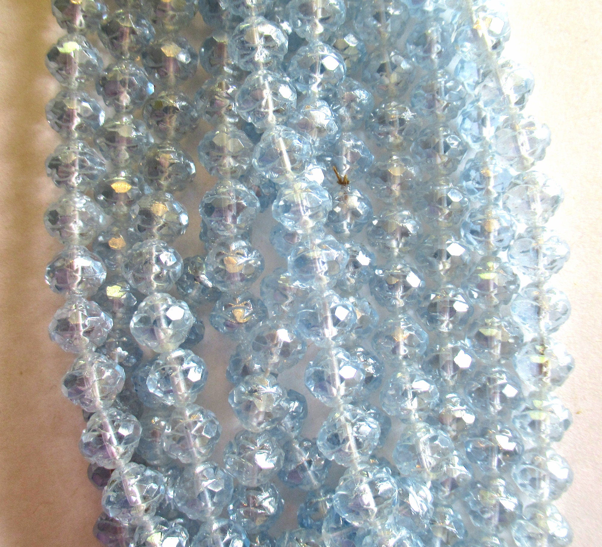 Lot of 12 Czech glass rosebud beads - Luster Light Sapphire 8 x 7mm - faceted fire polished antique cut beads C0084