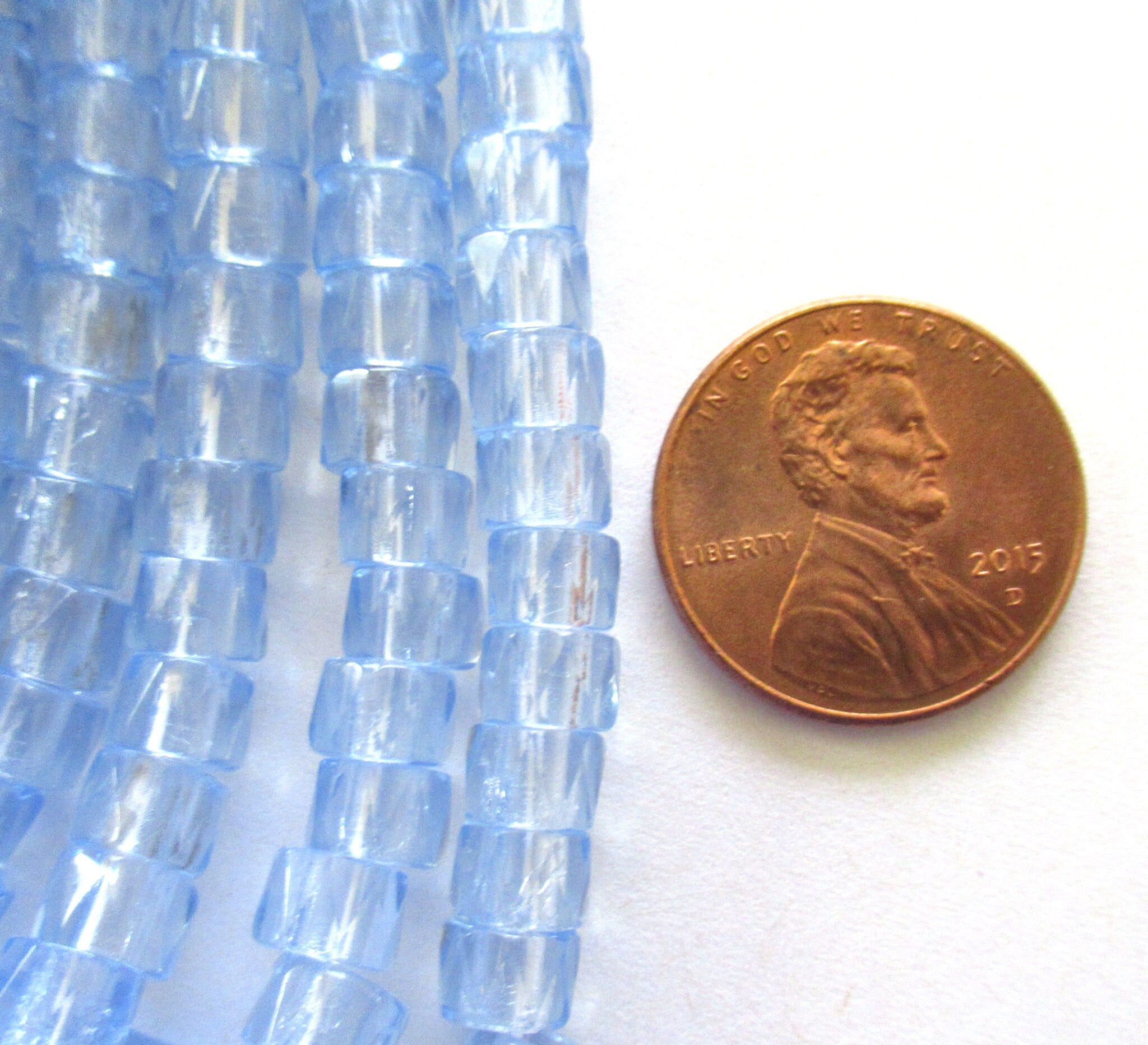 50 6mm Czech transparent light sapphire blue, faceted pony, roller beads, large hole fire polished crow beads, C00301