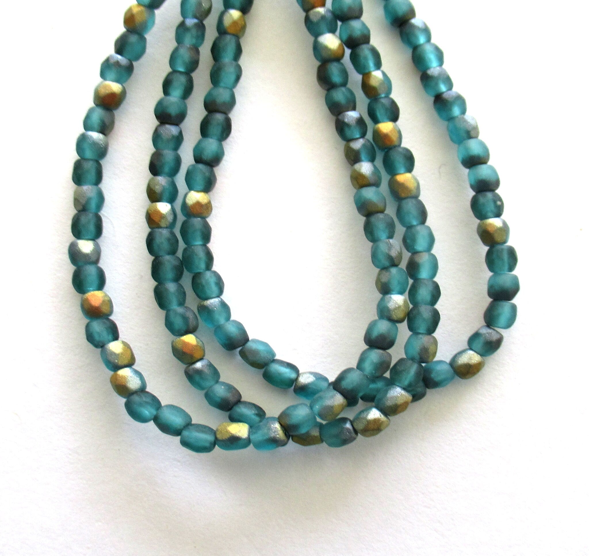 50 3mm Czech glass beads - matte teal blue green ab faceted fire polished beads - 0068