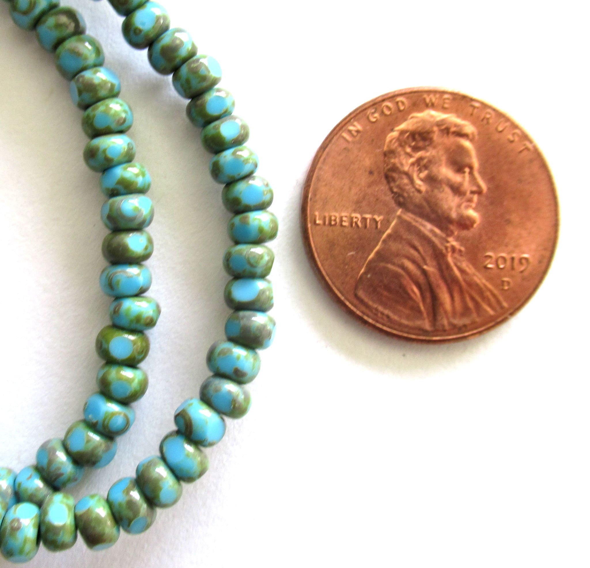 Fifty 6/0 faceted Czech glass seed beads -opaque turquoise blue picasso seed beads C0087