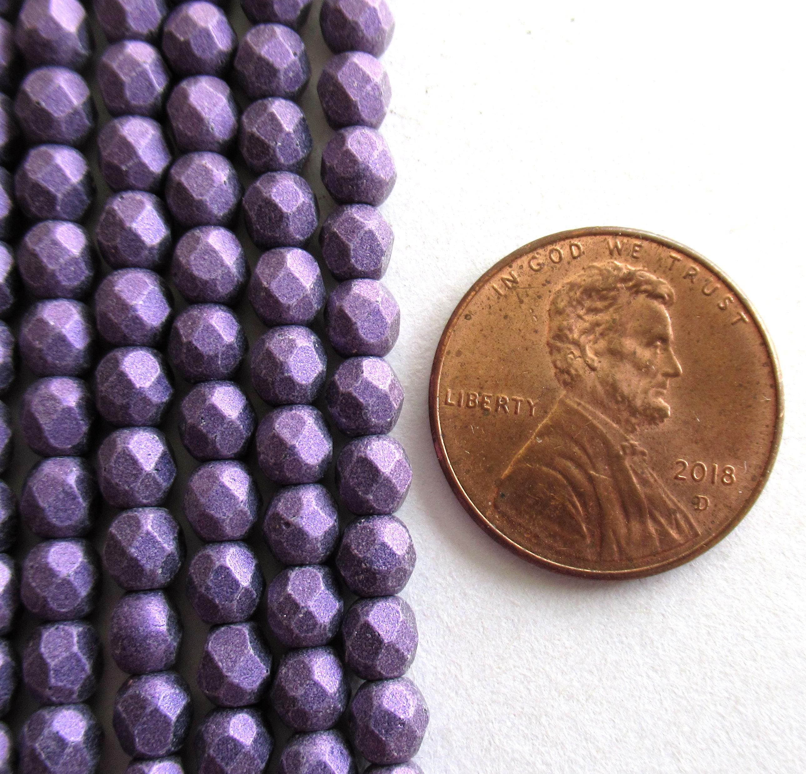 50 3mm Czech faceted round glass beads - Matte Metallic Purple Suede - fire polished beads - C0025