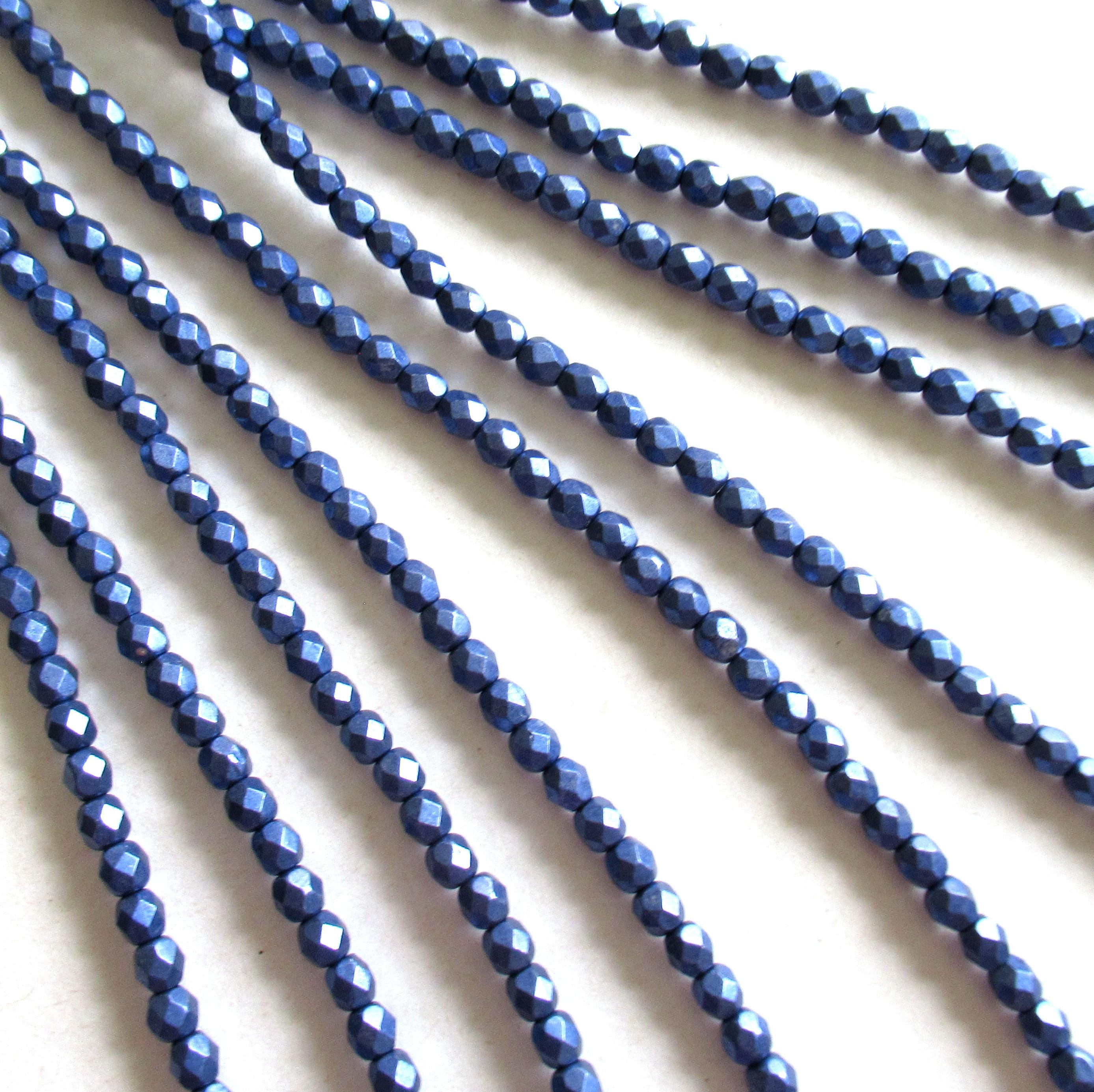 50 4mm saturated super violet Czech glass beads - metallic blue violet purple beads - faceted fire polished beads - C0084