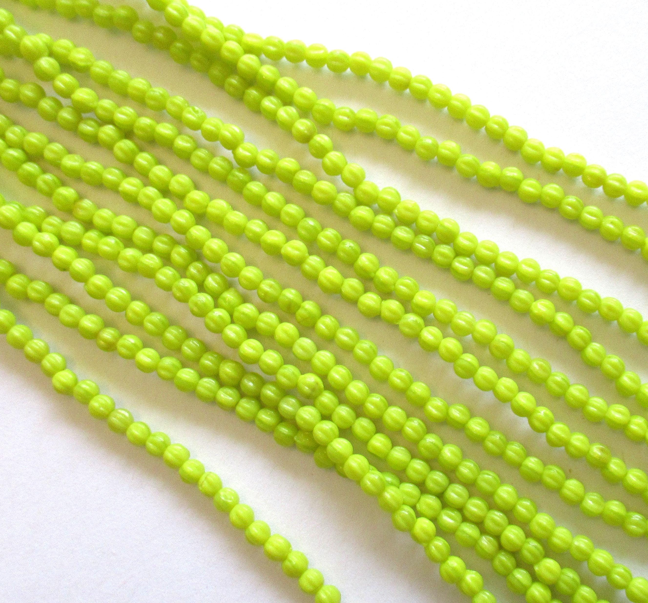 100 3mm Czech glass melon beads - bright chartreuse yellow green - pressed glass beads - C00511