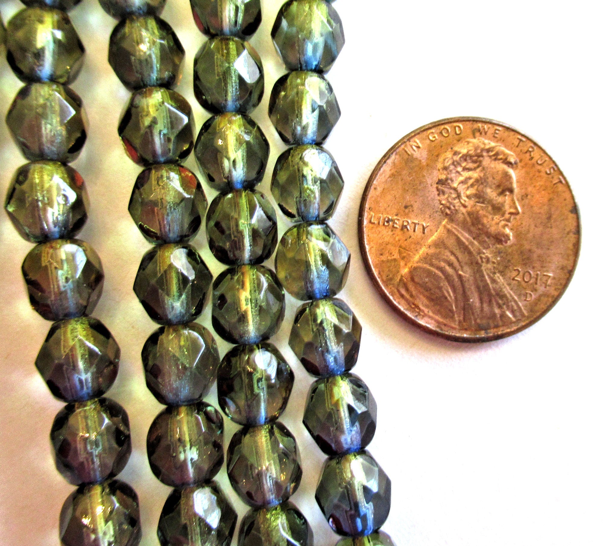 25 6mm Czech glass beads - olivine Green & blue color mix fire polished, faceted beads - C0037