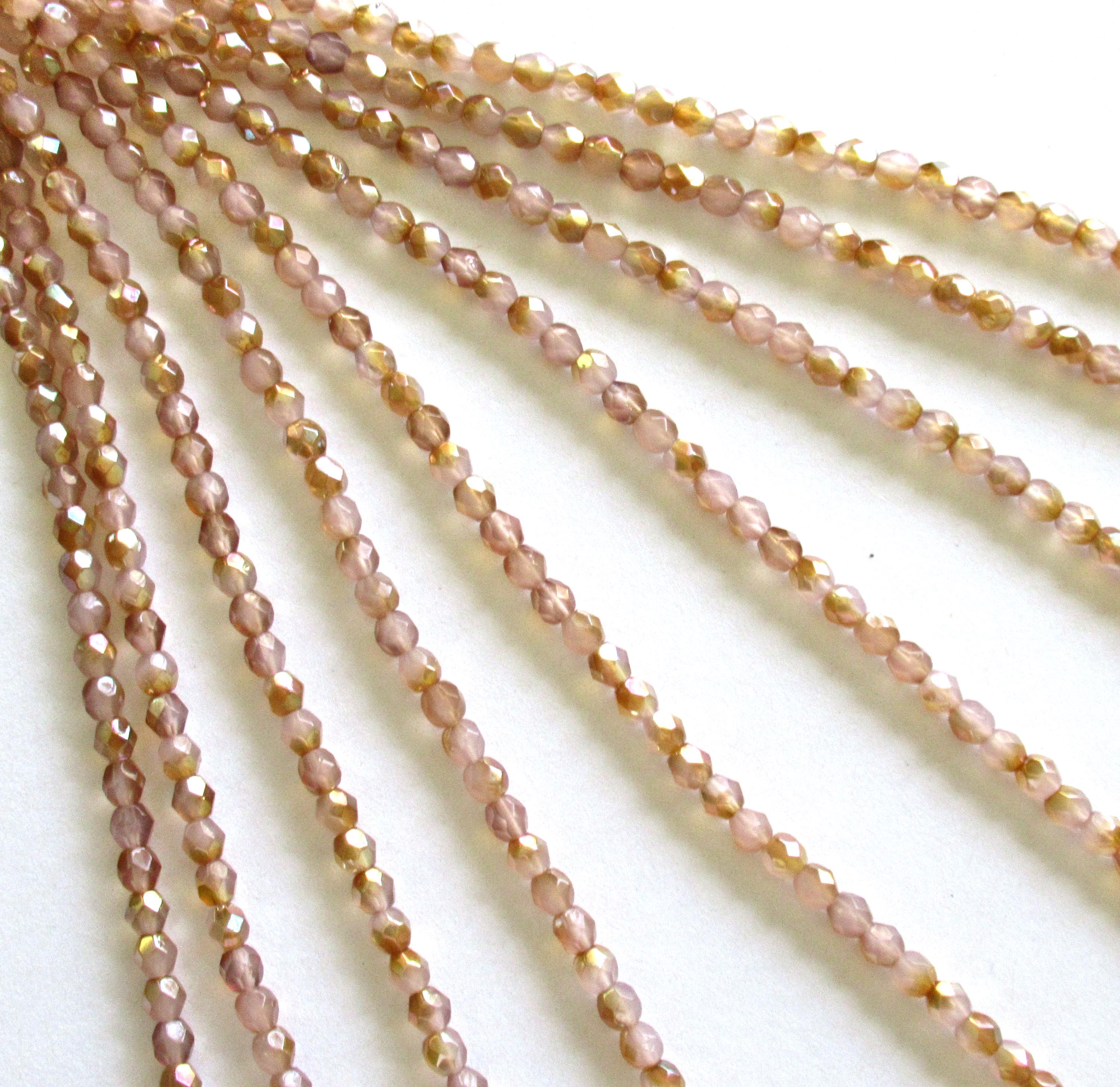 Lot of 50 4mm Czech glass beads - light Milky Pink Celsian - round faceted fire polished beads - C0096