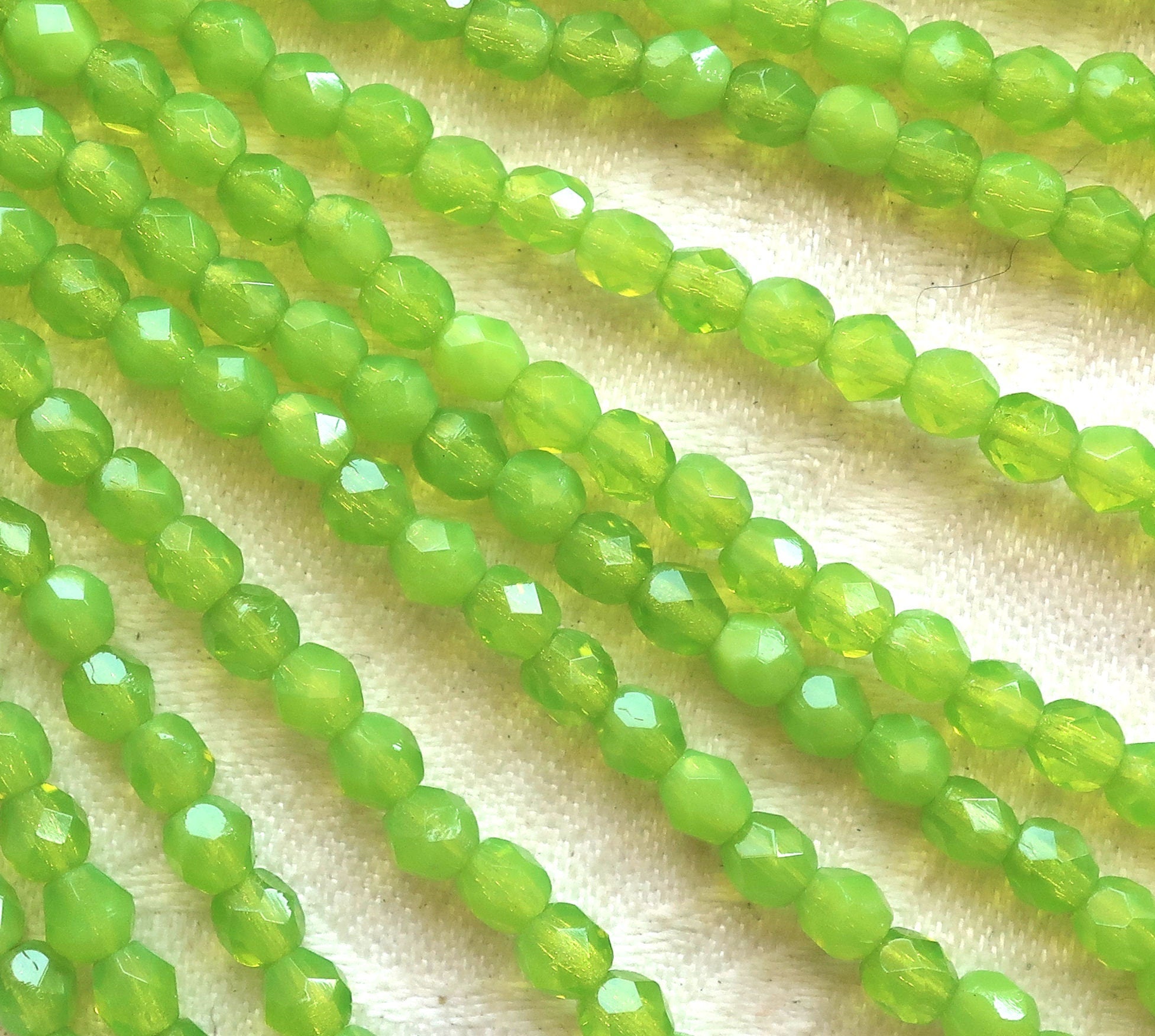 Lot of 50 4mm Czech glass beads - milky dark peridot green - fire polished faceted round glass beads - C0015