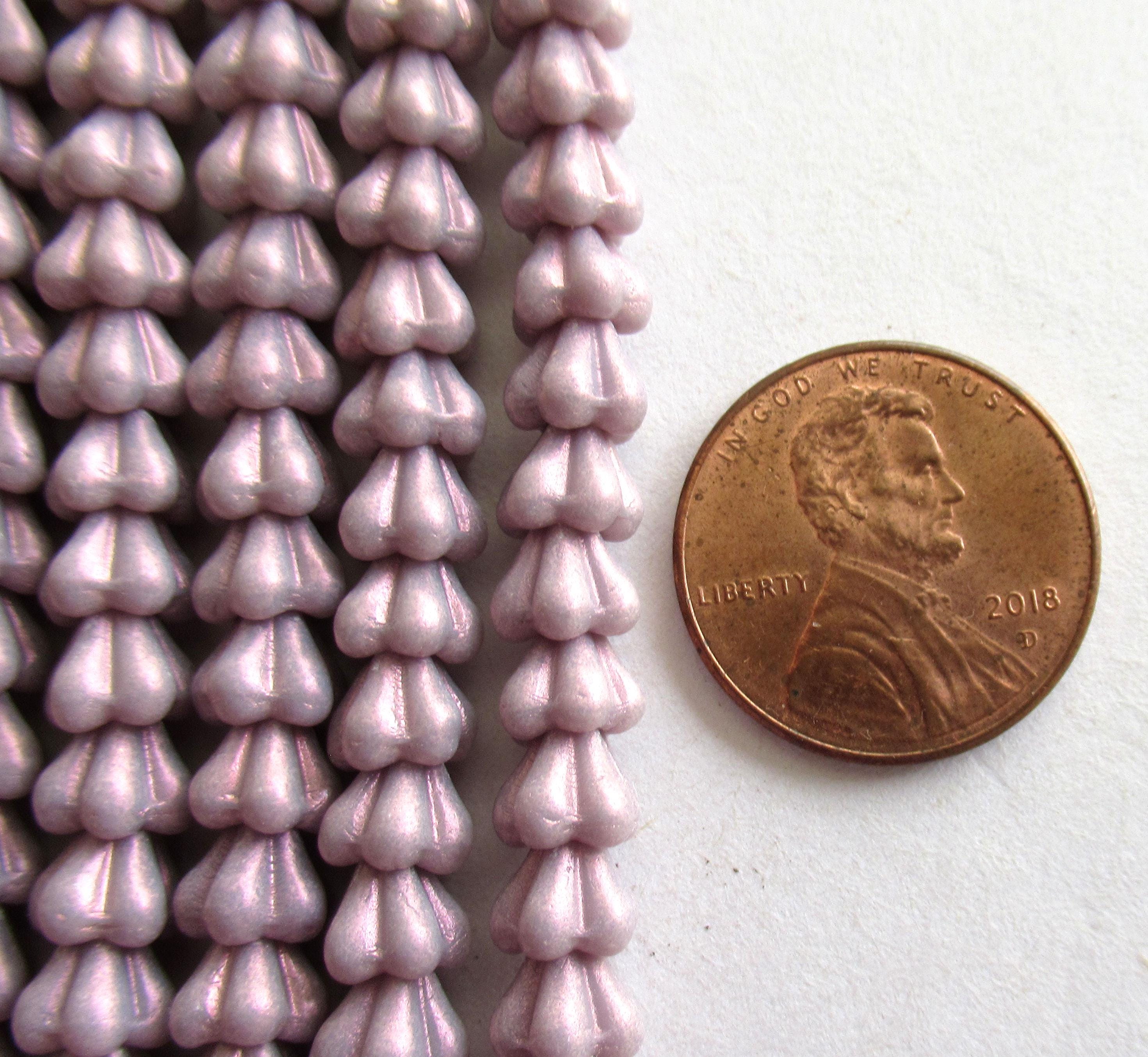 50 Czech glass baby bell flower beads - opaque light purple / amethyst / lavender opalescent beads - 6mm x 4mm - pressed glass beads C0069