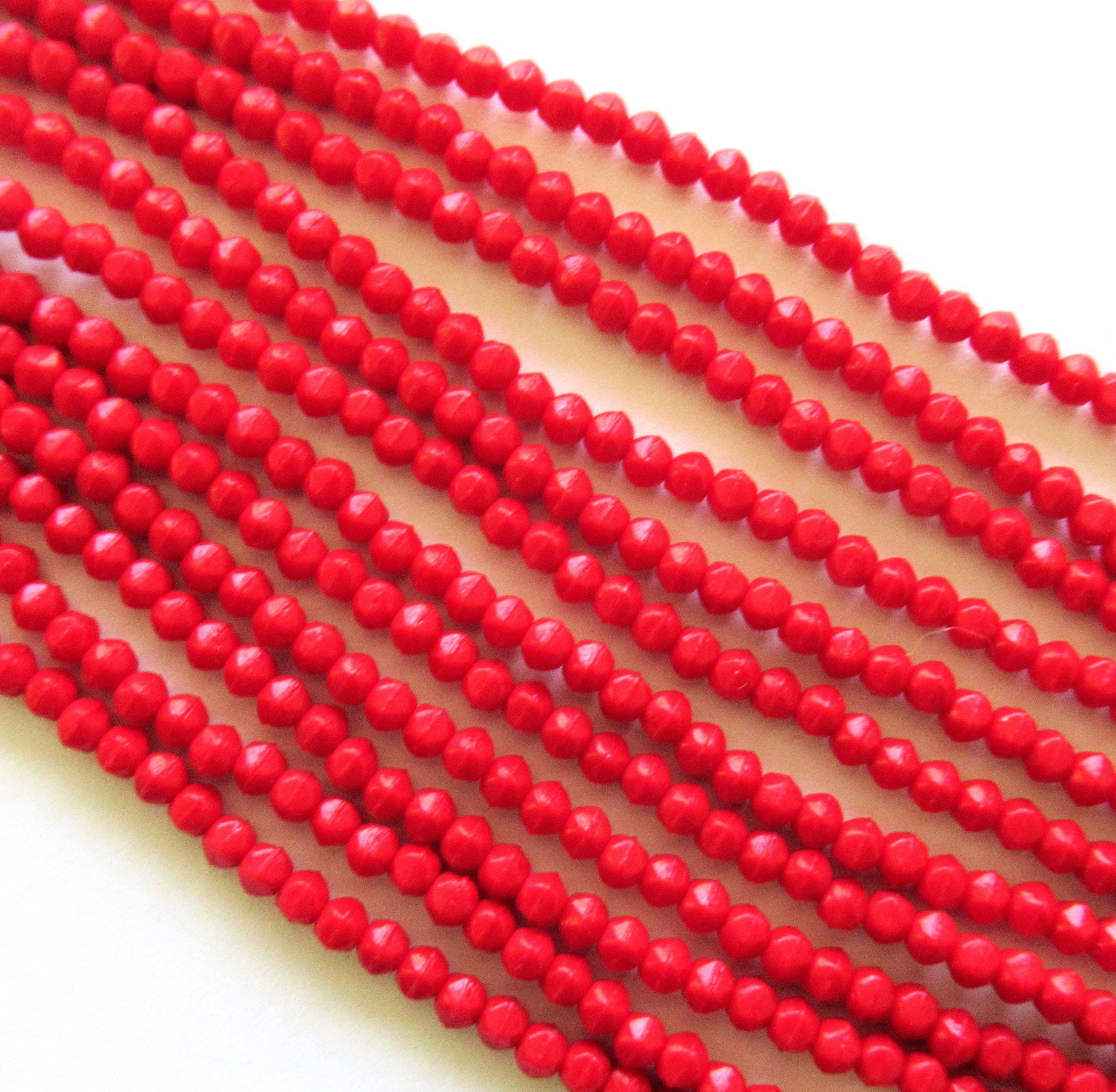 100 3mm English cut Czech glass beads - opaque red spacer beads - pressed glass beads - C0058