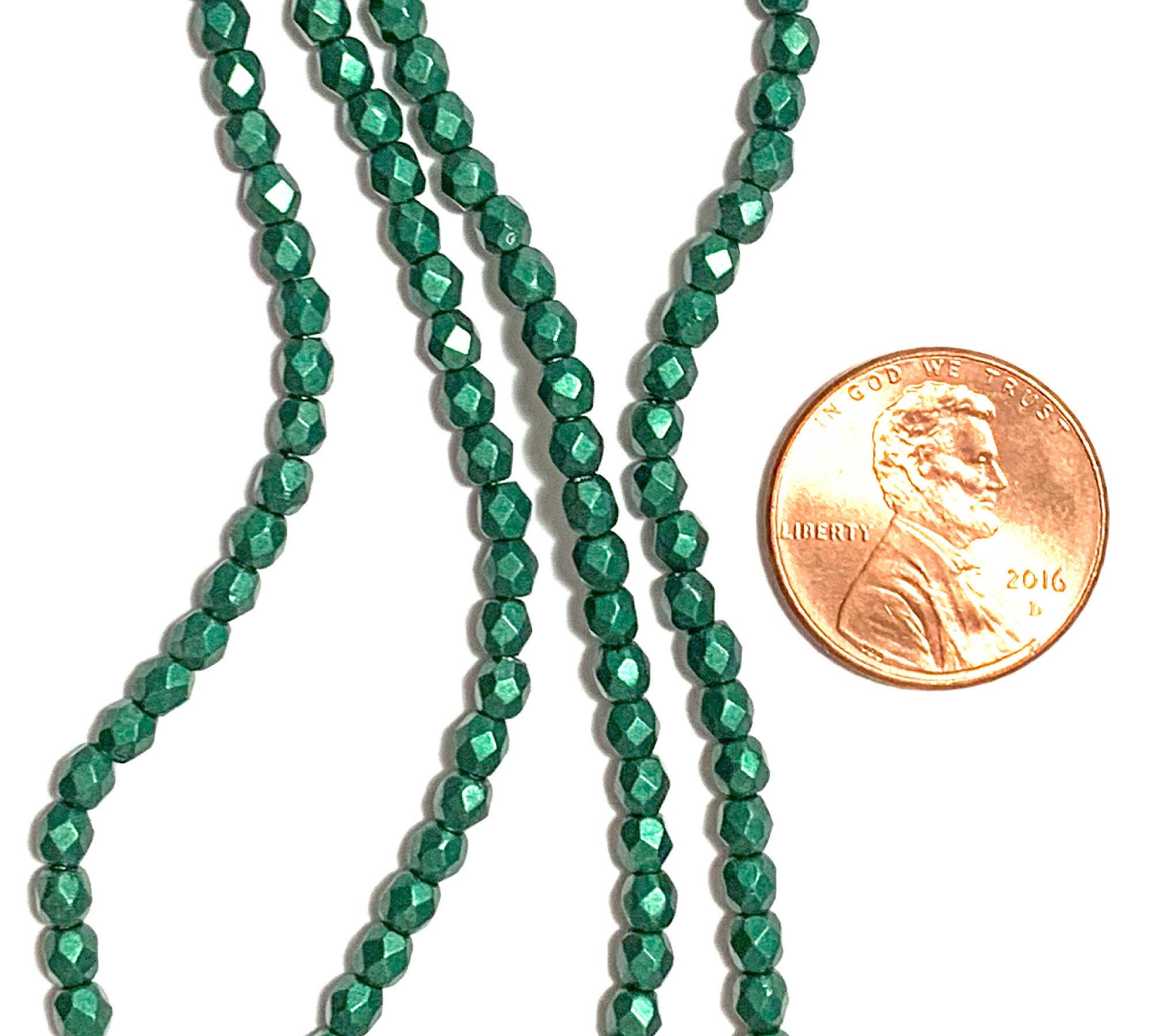 Lot of 50 3mm saturated metallic martini olive green Czech glass beads, round, faceted fire polished beads C0023