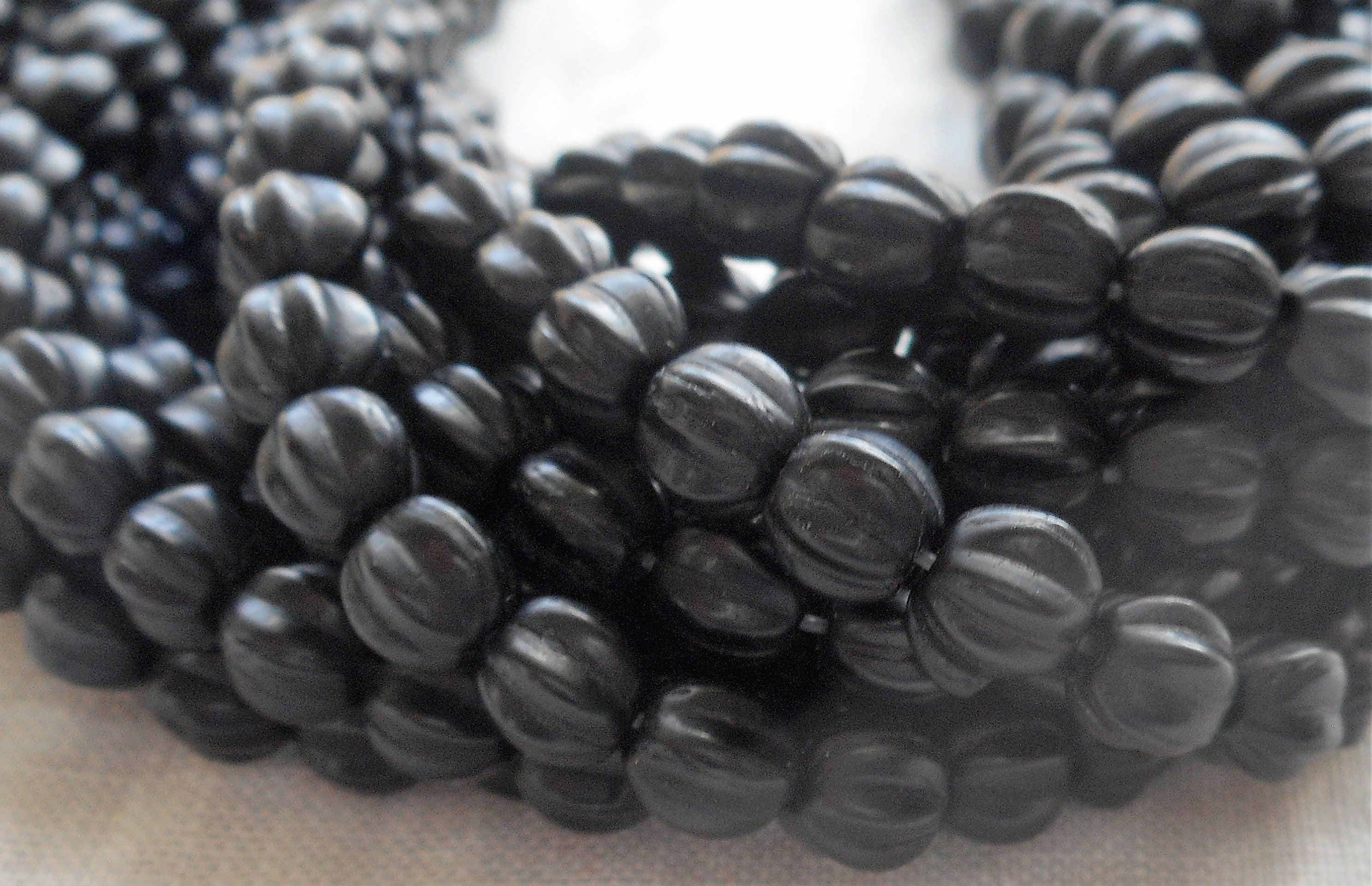 Fifty 5mm Matte Jet Black glass melon beads, Czech pressed glass beads C0950