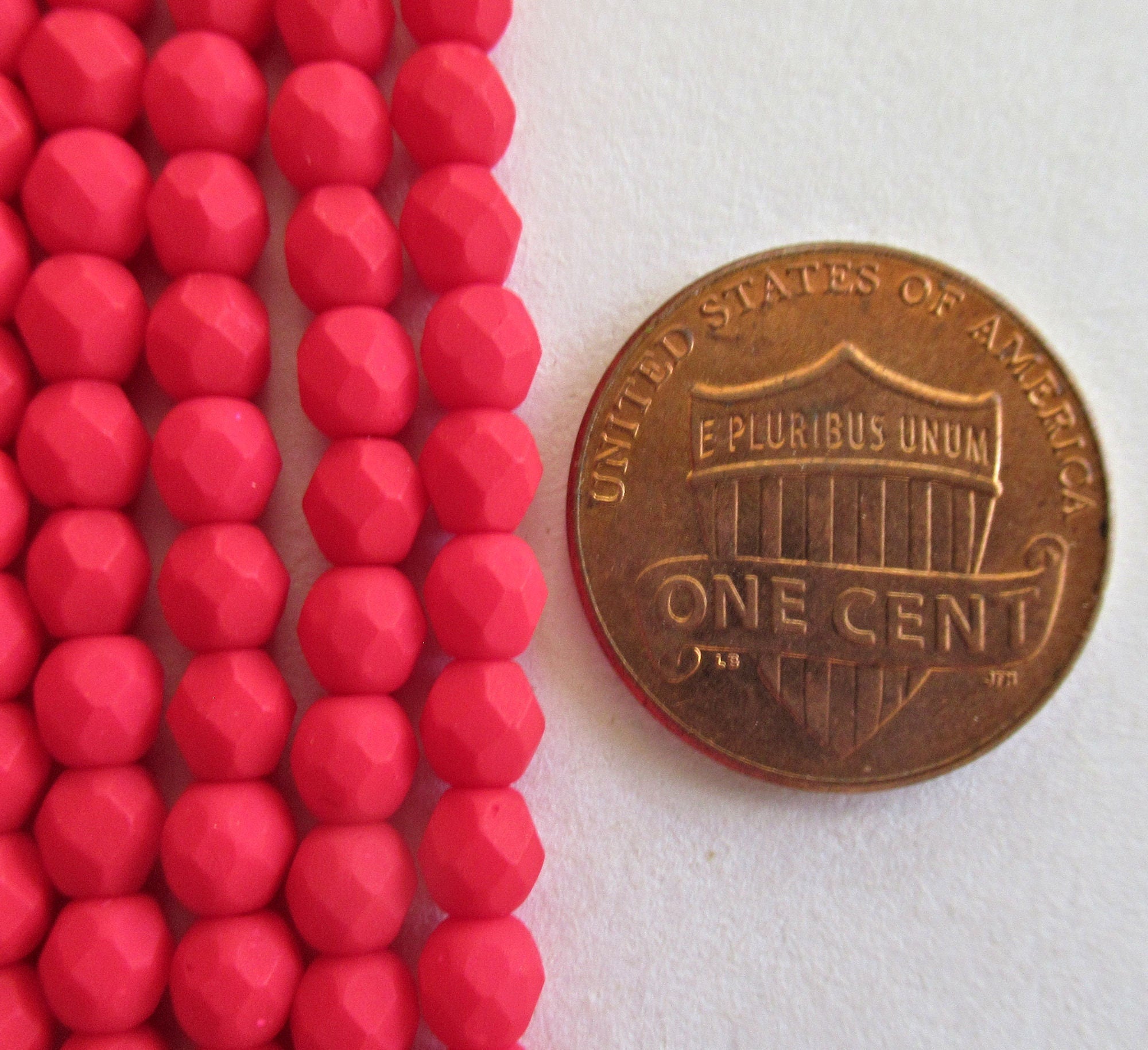 50 4mm Czech glass beads - opaque matte Saturated Red beads - faceted round fire polished beads - C0009