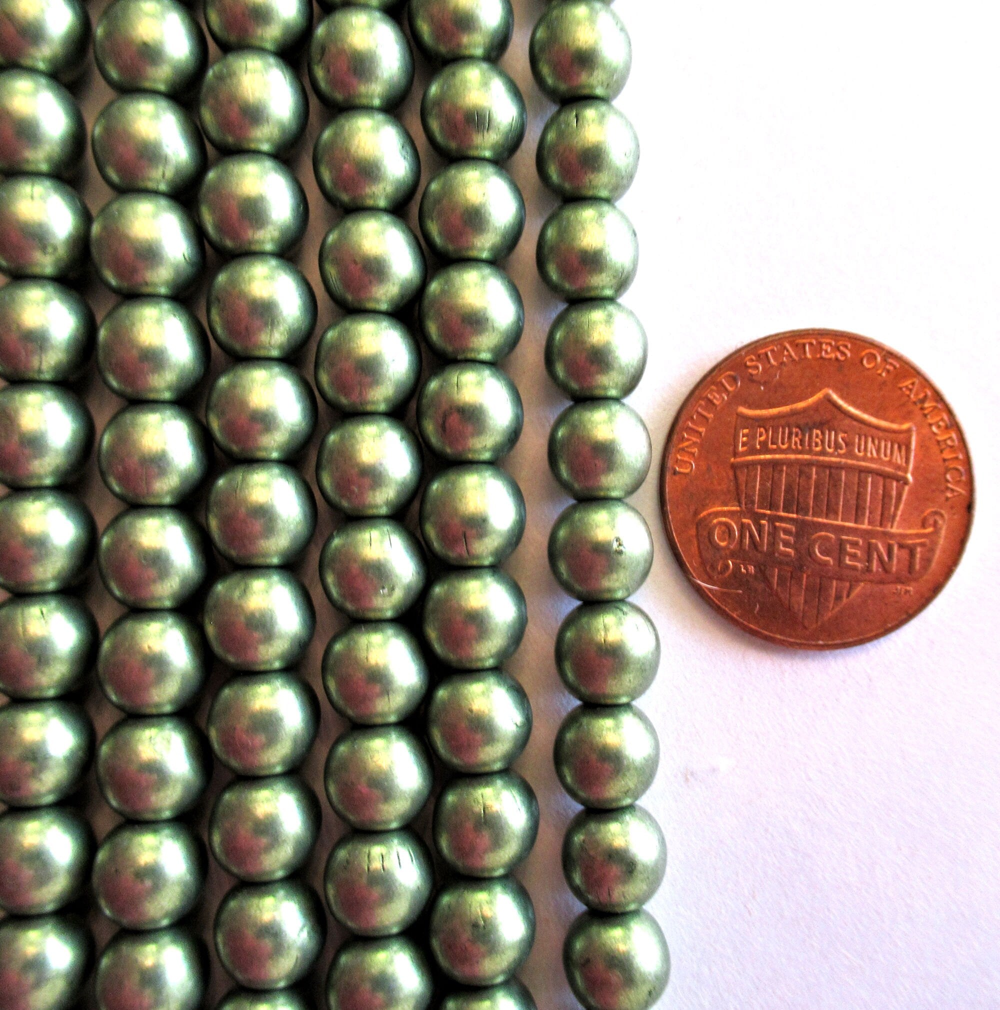 Lot of 50 6mm Czech glass druk beads - opaque Metallic Saturated Greenery - green smooth round druks - C0037