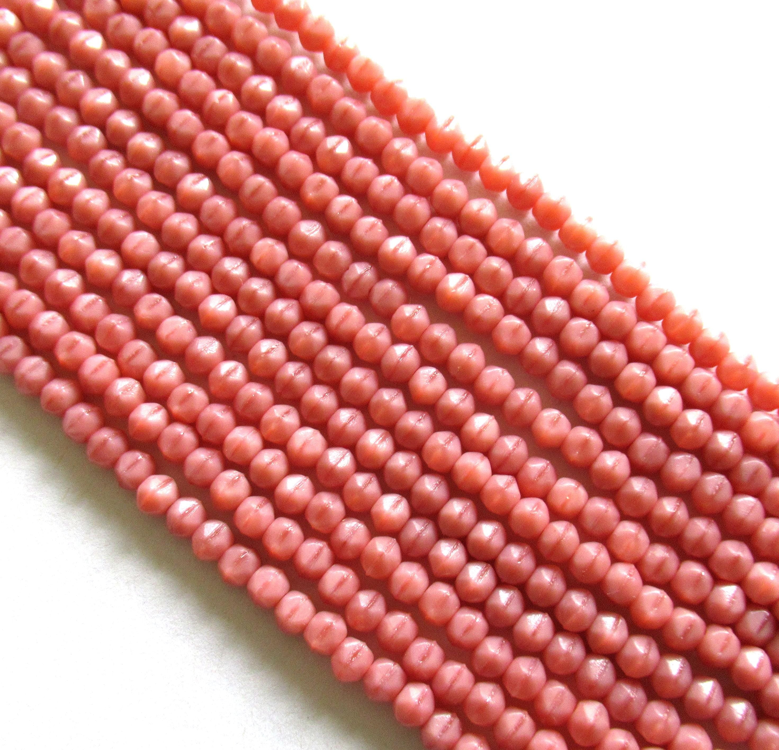 100 3mm English cut Czech glass beads - opaque Coral Pink beads- pressed glass spacer beads - C0046
