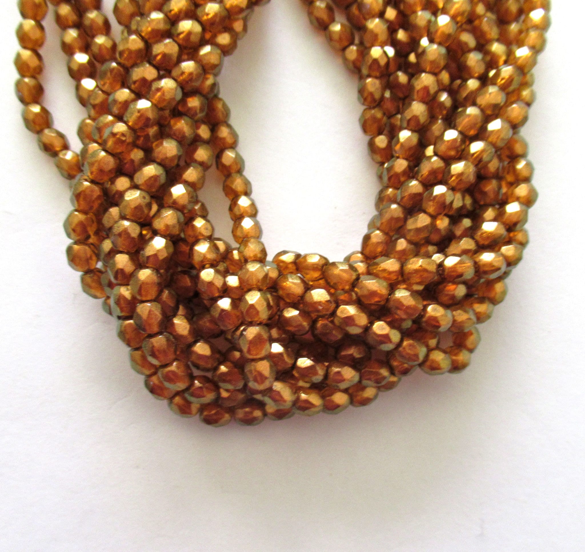 50 4mm Halo Sandalwood Orange Czech beads, Sienna glass over gold, fire polished, faceted round beads, C0017