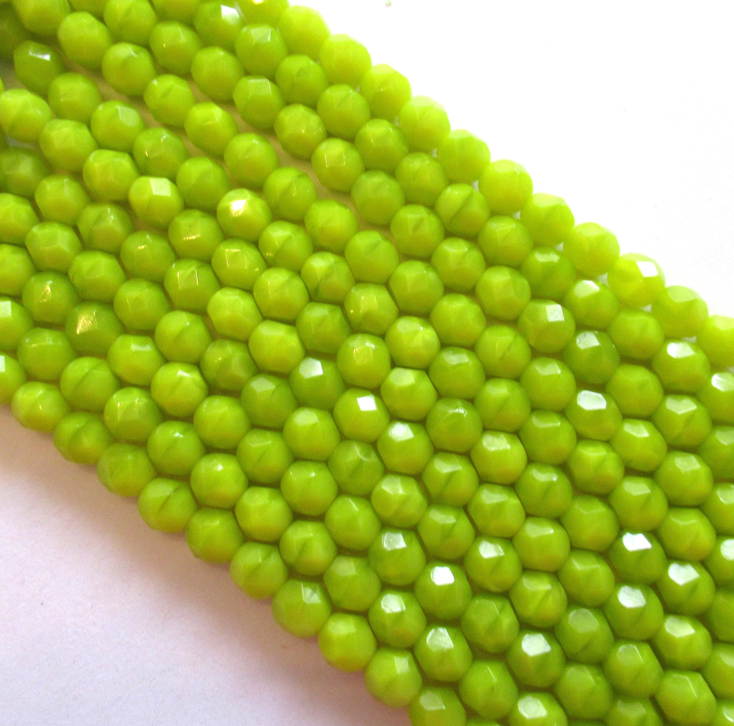 25 faceted round Czech glass beads - 6mm - chartreuse - bright yellow green - fire polished beads - C0017